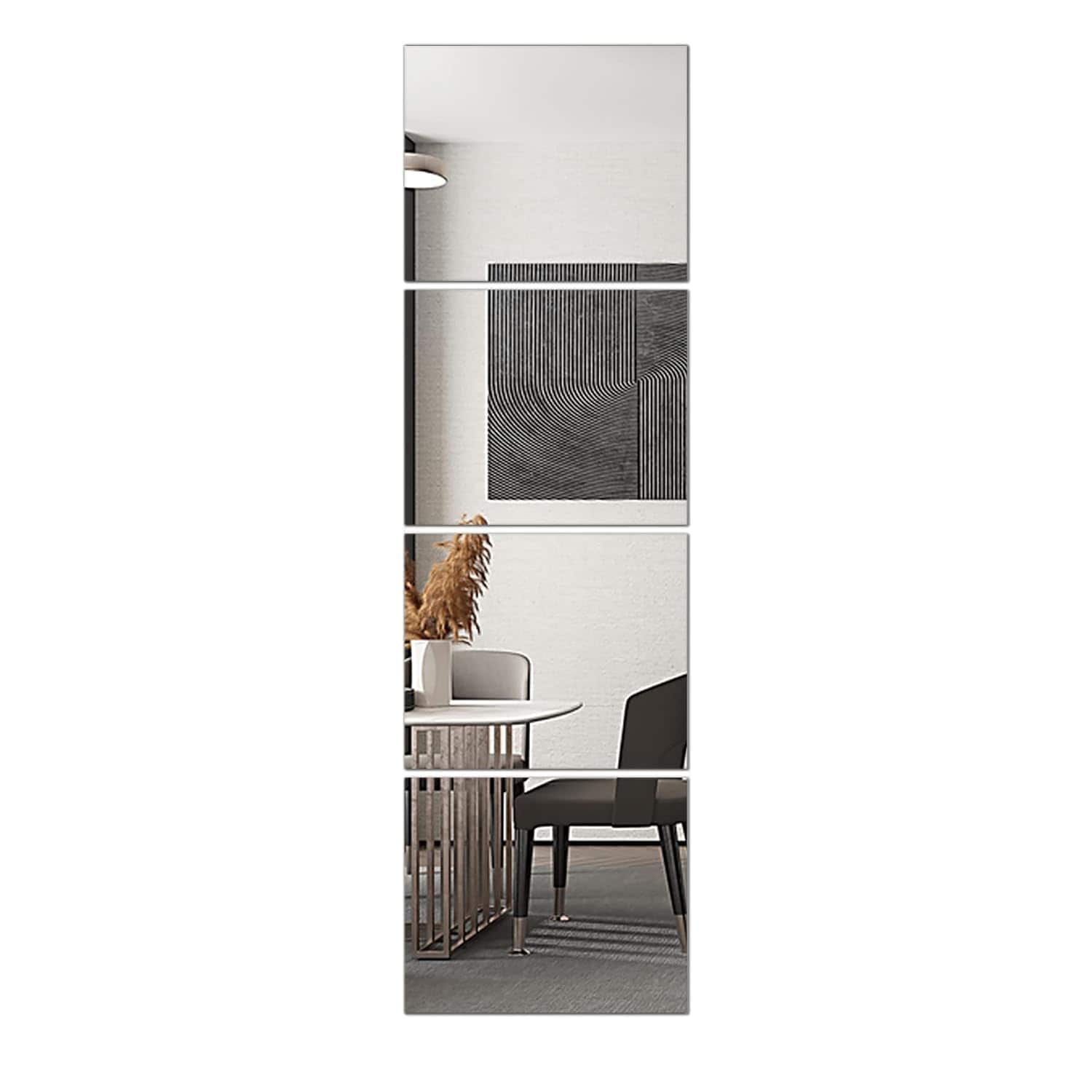 Fredees Frameless Glass Full Length Wall Mirror Tiles 14-in x 12-in 4-Pack HD Float Glass for Bedroom Home Gym Door Closet