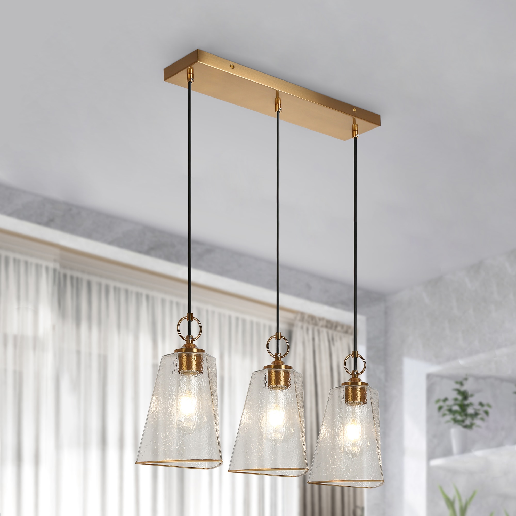 LNC LAII7NA050139C Sduiaor 26.2'' 3 -Light Polished Gold Modern/contemporary Textured glass Linear Large Hanging Kitchen island light