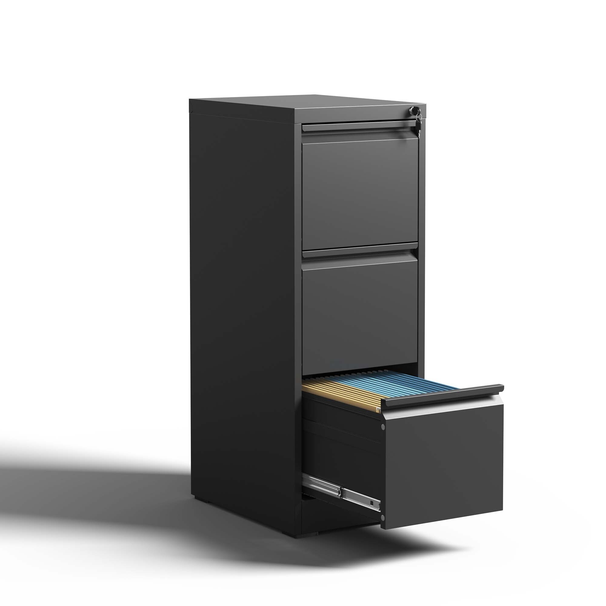 Dexmalle  Black Three Drawer Metal Vertical File Cabinet