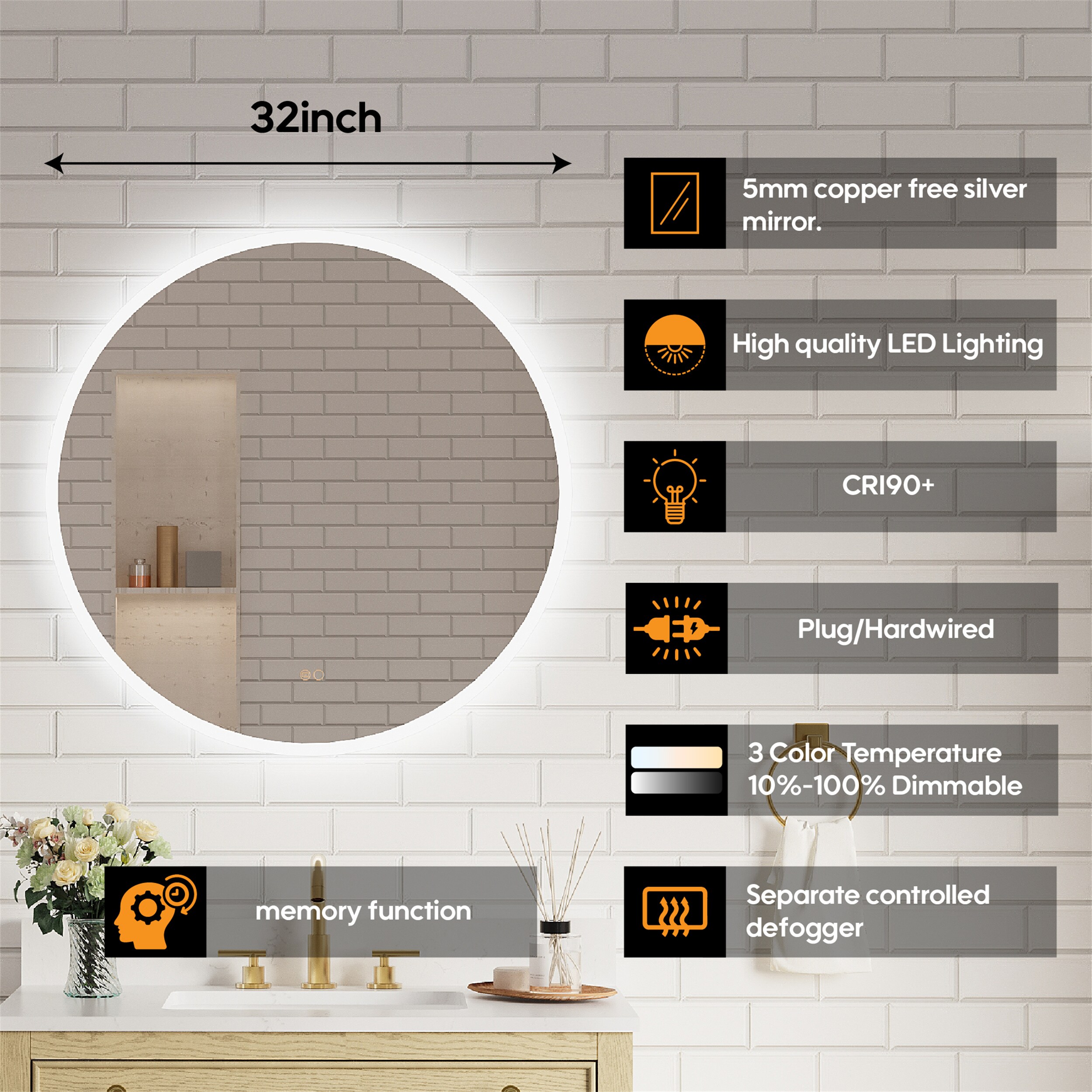 WELLFOR UCS-10FL3232 Framed-Bath-Mirrors - View #11