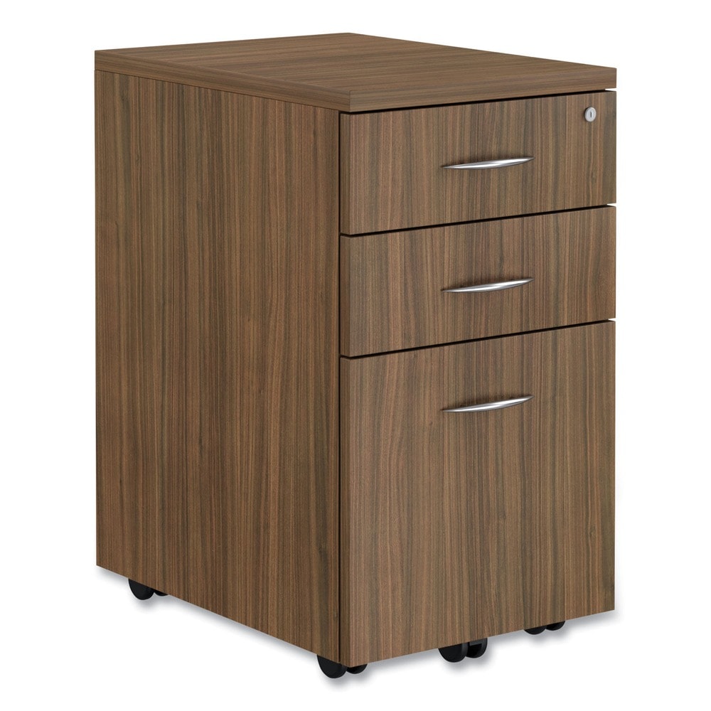 Alera ALENVA572816WA Valencia Series 3-Drawer Mobile File Pedestal - Walnut Finish- Compact Design
