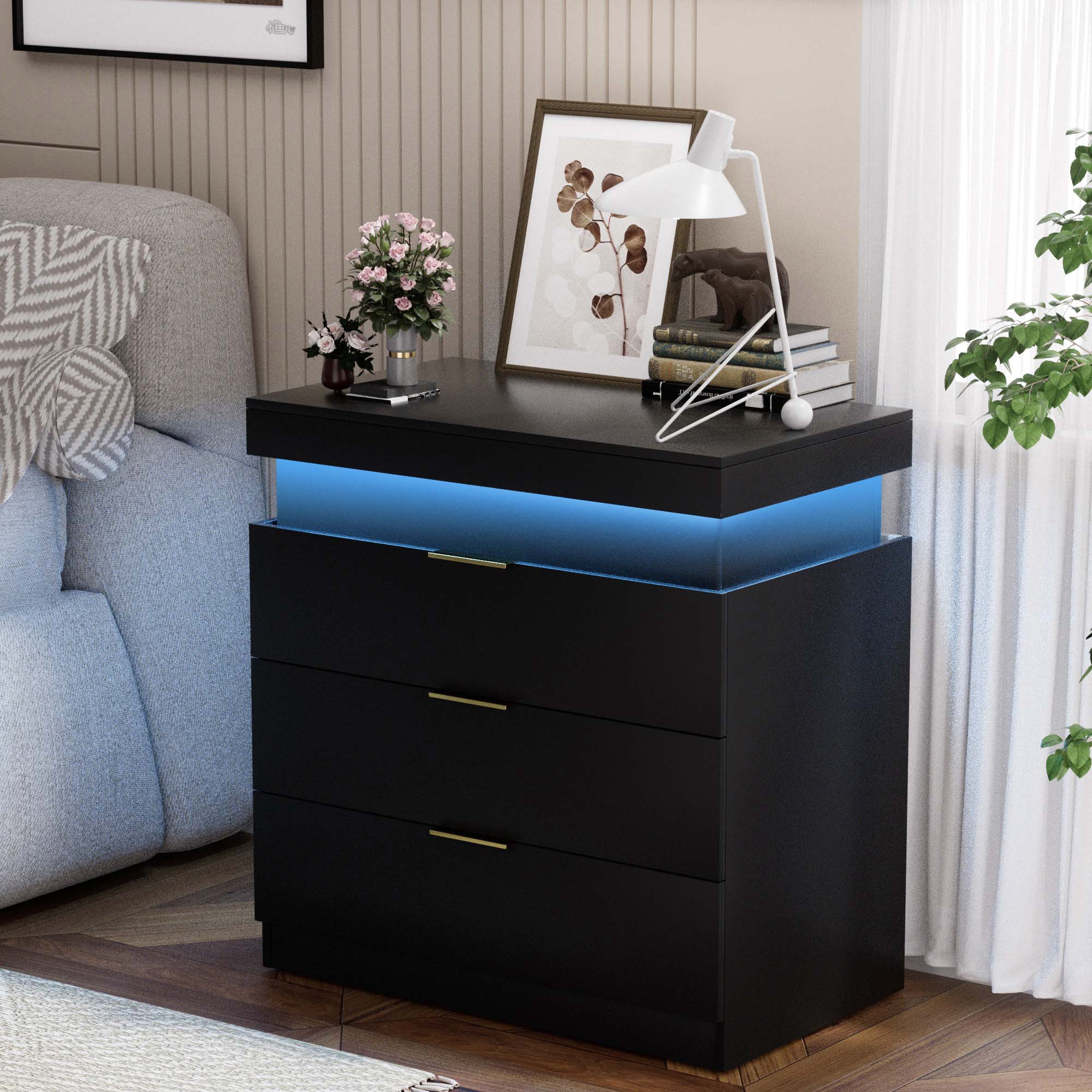 Sunrinx MG12-IF-39 Black 3 -Drawer 28.8-in W x 30.5-in H Modern Nightstand