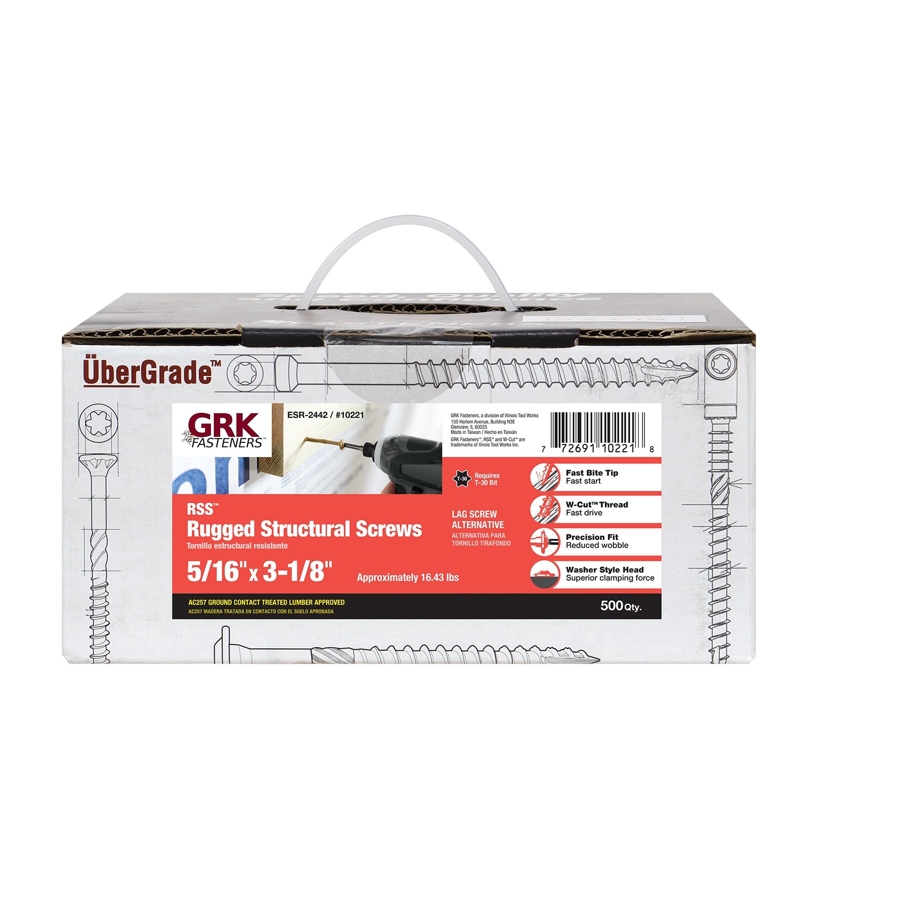 GRK 10221 RSS 5/16-in x 3-1/8-in Polymer Exterior Wood screws ( 500 -Per Box )