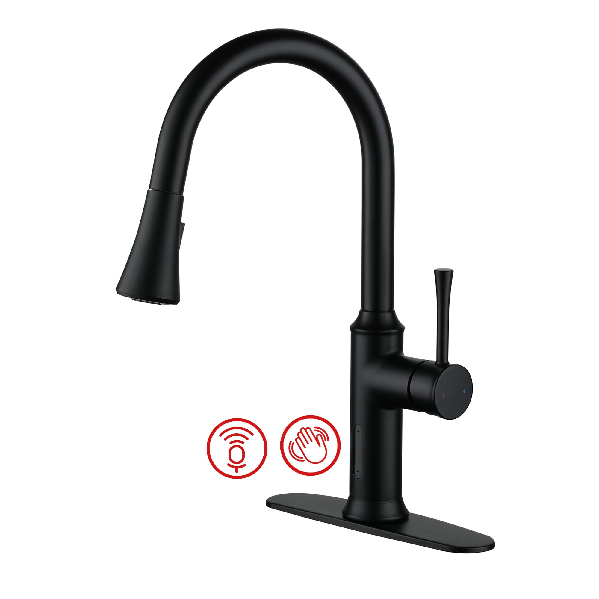 CASAINC CV-W54330936 Voice and sensor activated kitchen faucet Matte Black Single Handle Deck-mount Voice Activated Pull-down Kitchen Faucet ( Deck Plate Included )