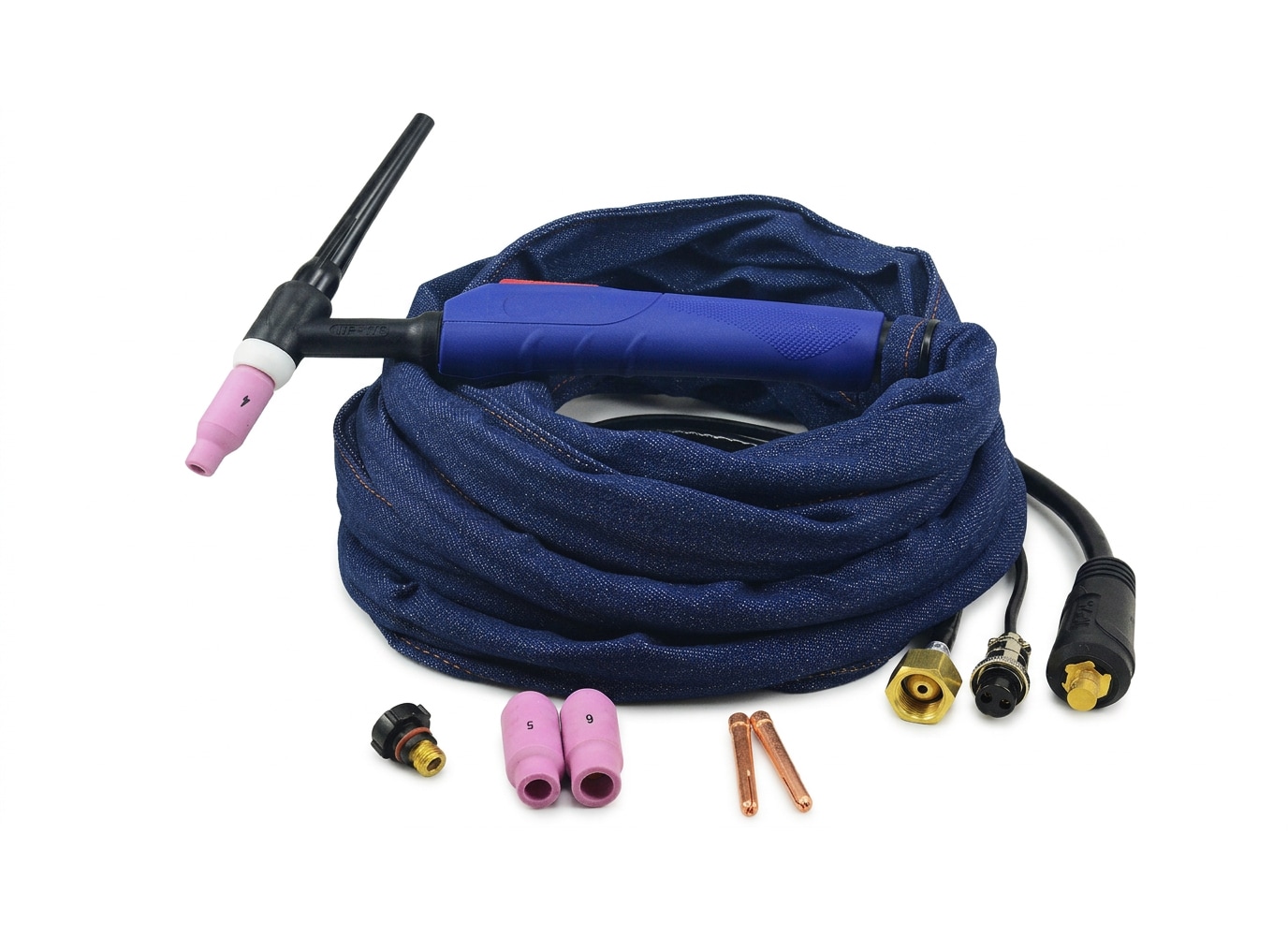 Etokfoks  12 ft 10mm2 2 Conductor Black Air Cooled TIG Welding Torch Cable Wire Flexible Head Euro Style 150Amp 1 Piece