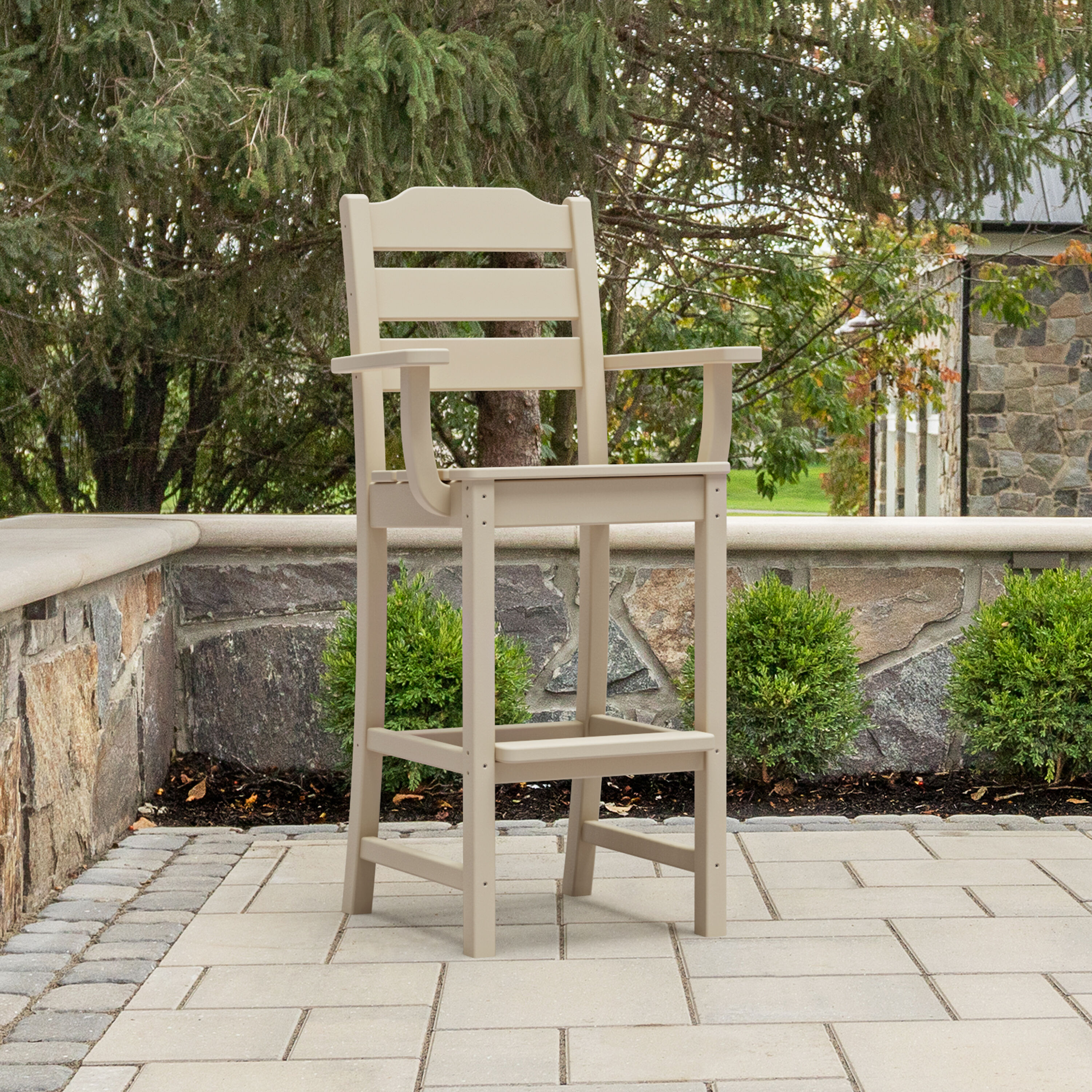 POLYWOOD ARTLD202SA Oakport Sand HDPE Frame Stationary Balcony Chair with Slat Seat