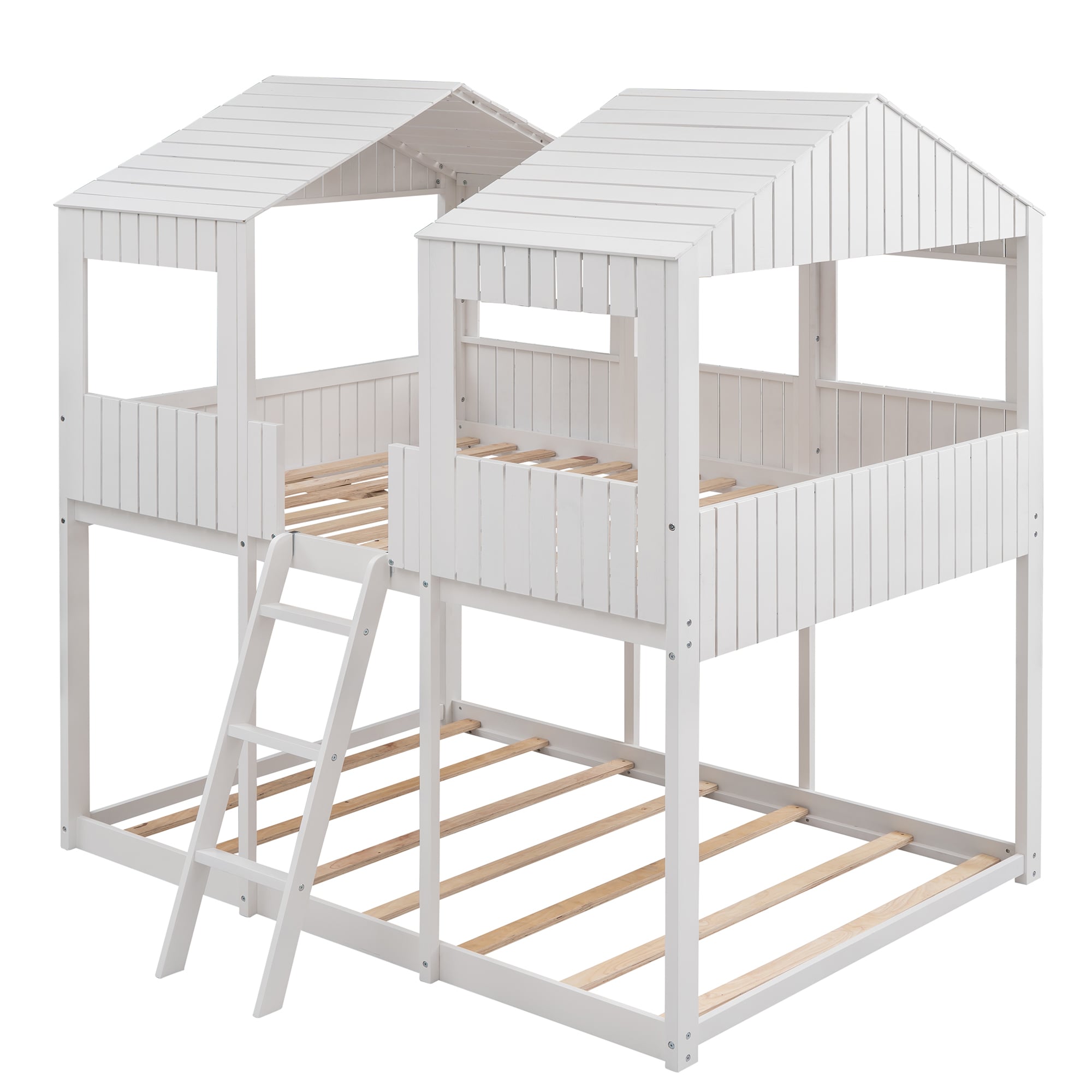  White Full Over Full House Style Bunk Bed