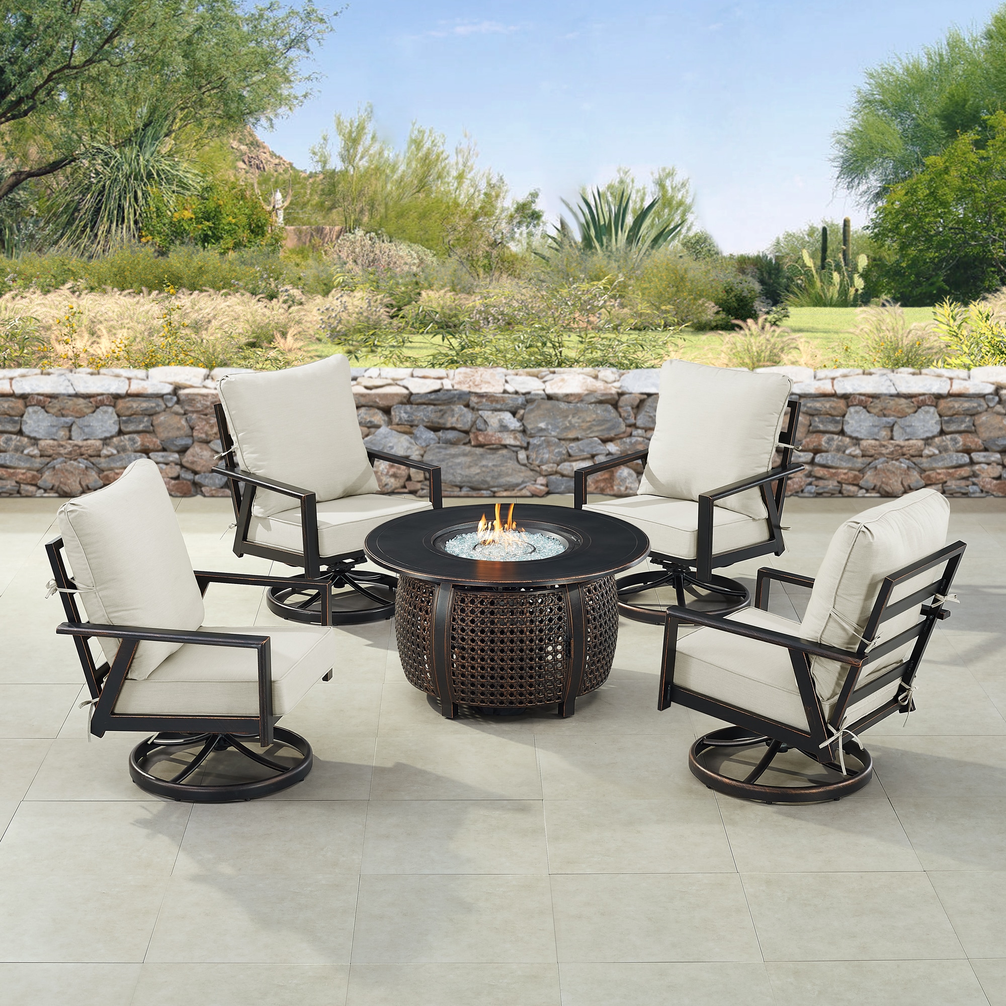 Oakland Living LUX-4C-CL-LGCU-IB-AC 9 -Piece Patio Conversation Set with Light Gray Cushions