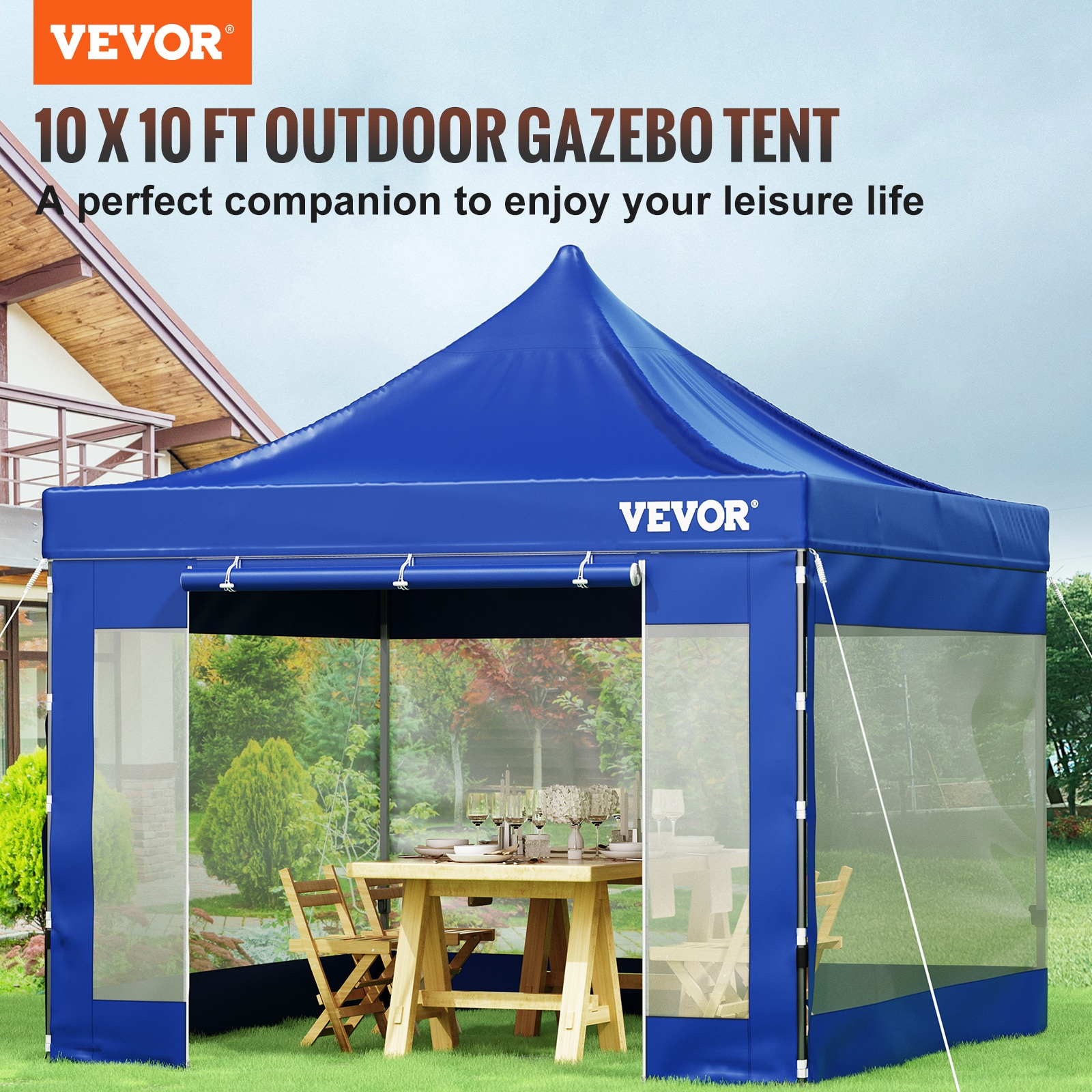 VEVOR 10 x 10 FT Pop up Gazebo Tent Polyester 7-Person Tent ...