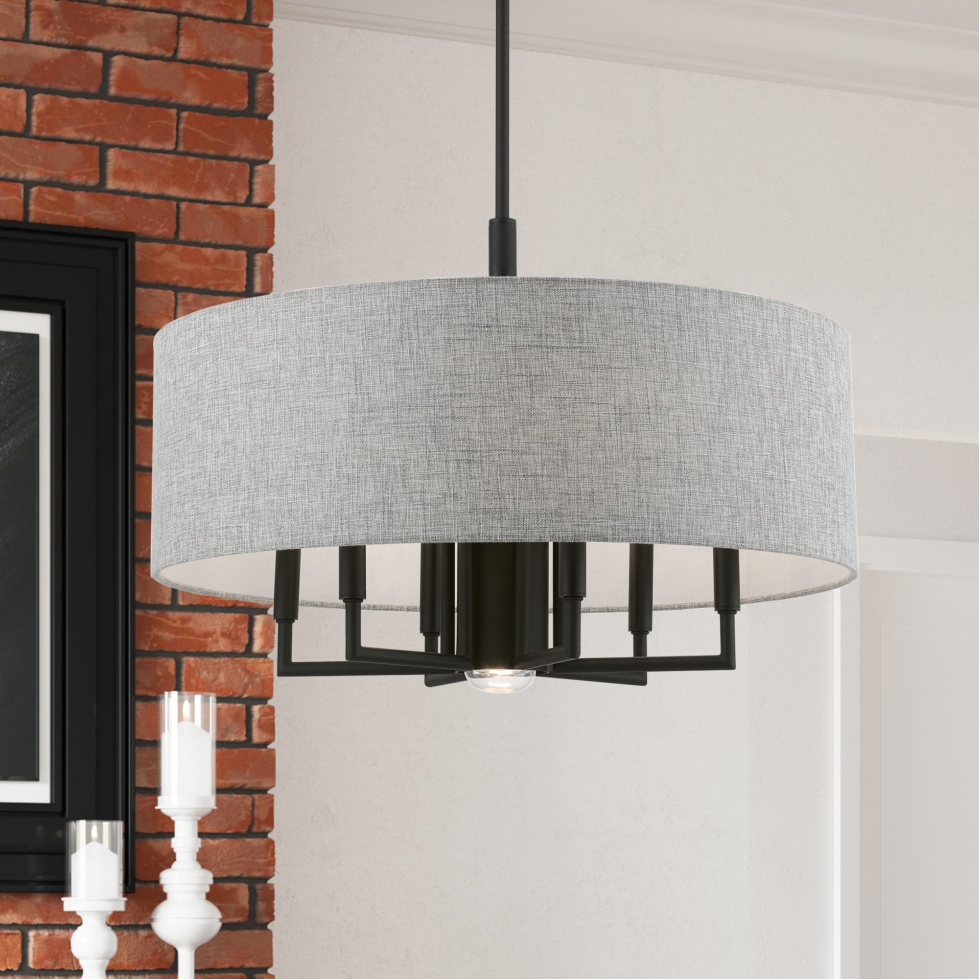 Dakota Black and Gray 7-Light Drum Pendant Chandelier