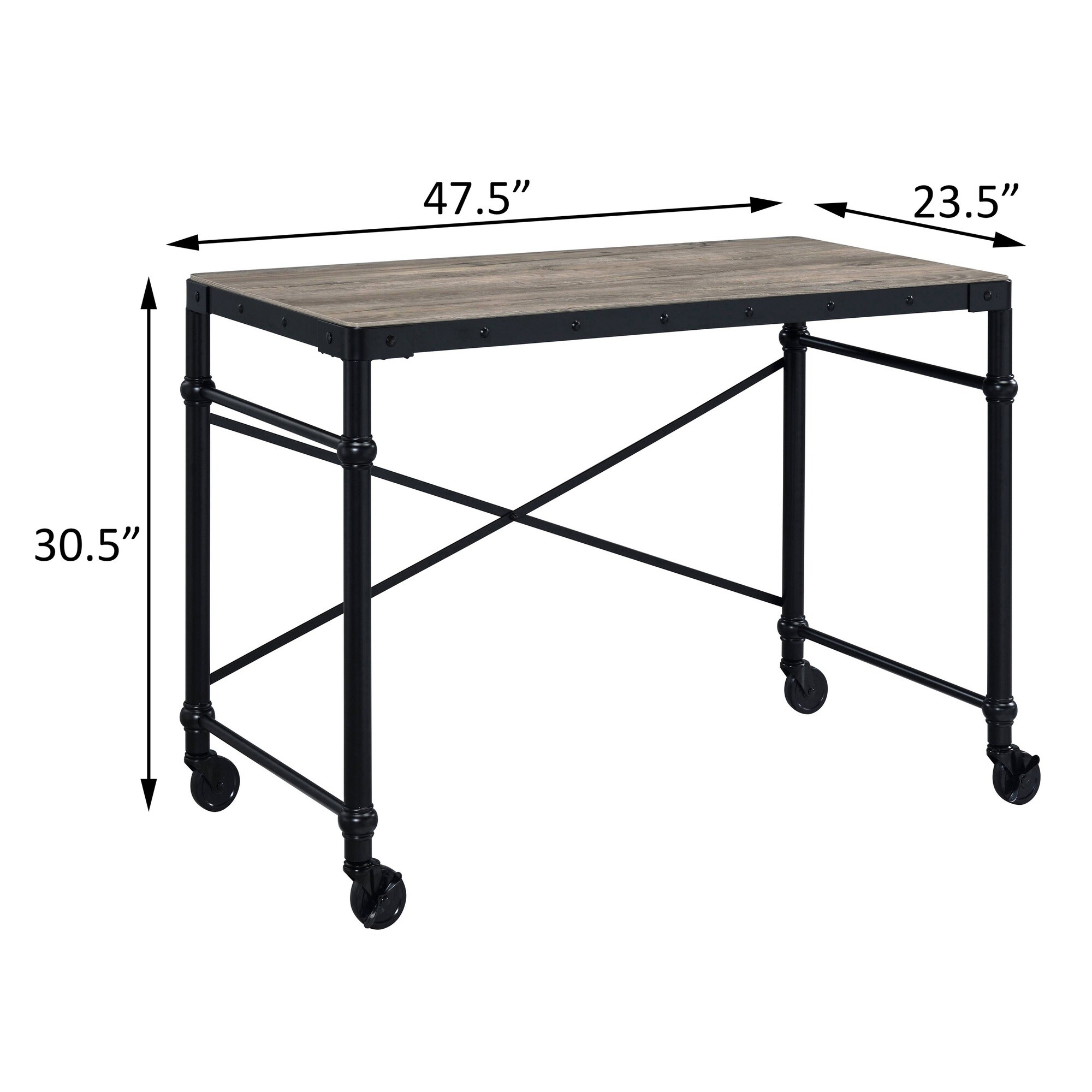 HyperDrop Cart Rustic Oak Black Writing Desk Heavy-Duty Mobile Caster ...