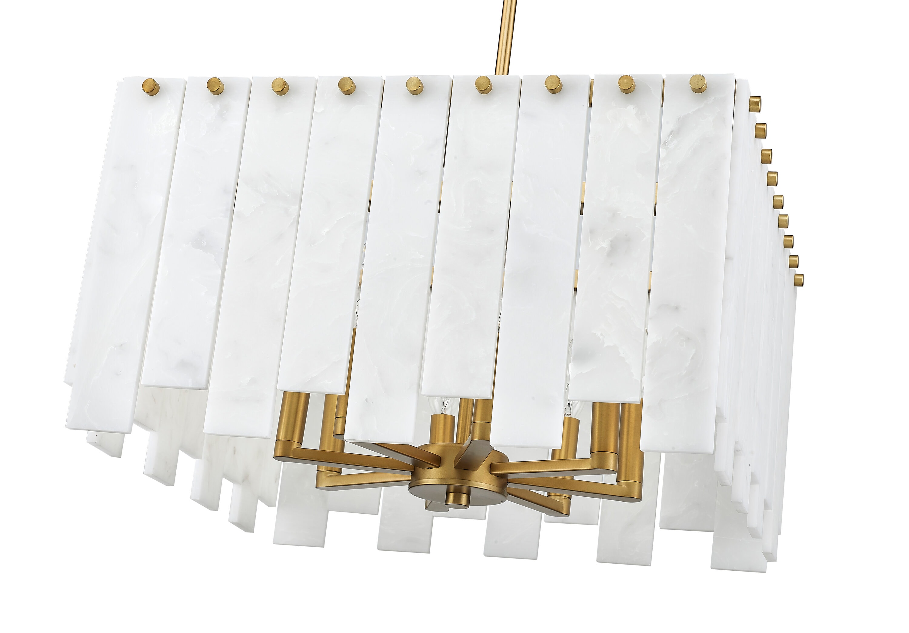 Viviana Art Deco 4-Light Pendant in Rubbed Brass with Alabaster Strips