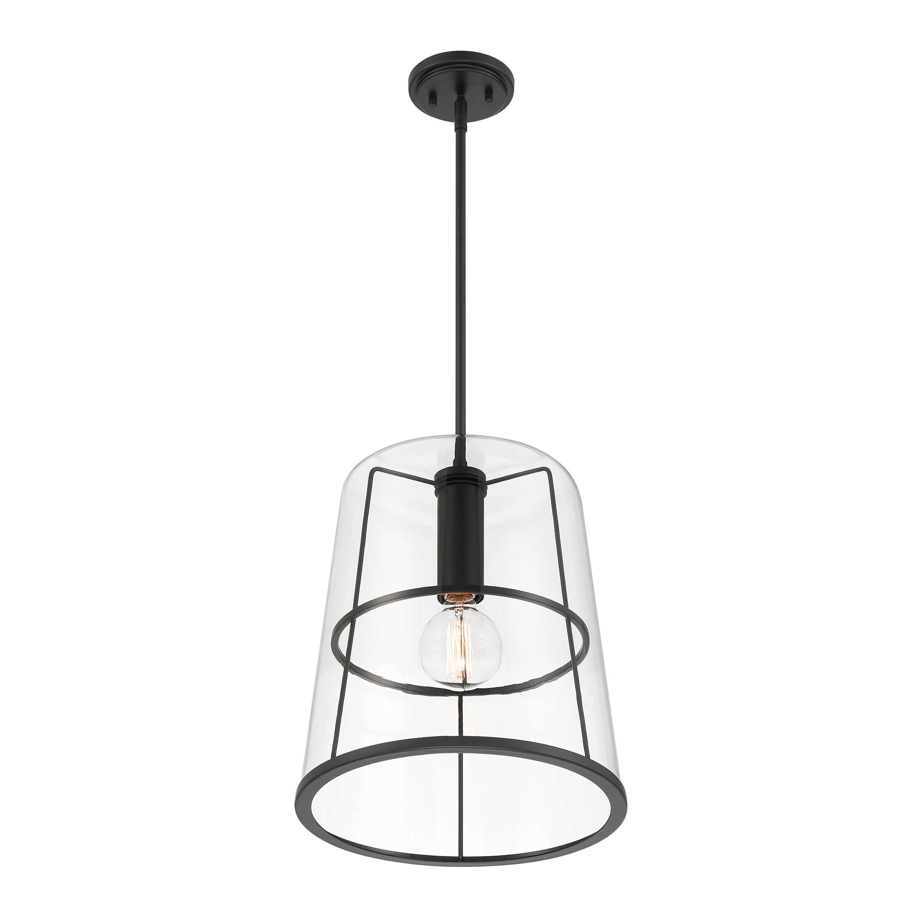 Alonzo Matte Black Glass Pendant Light, 16.5"