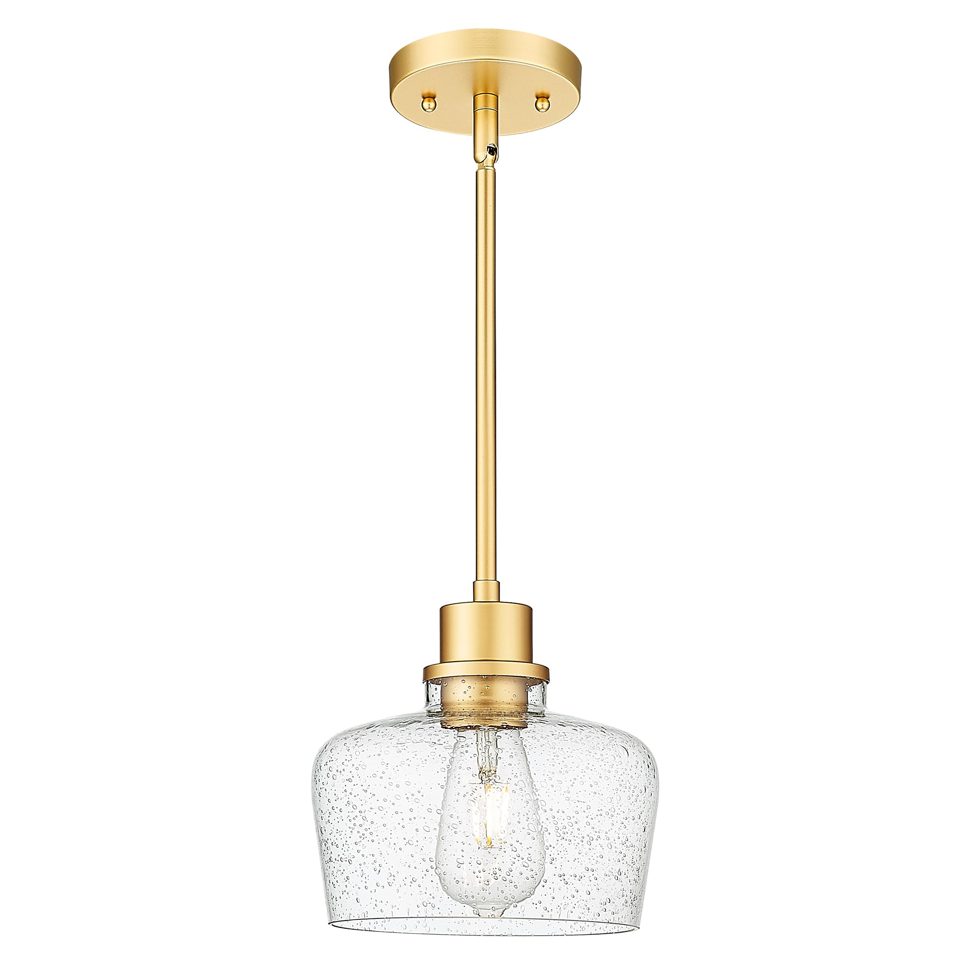 Aoibox  8 in Gold Pendant Light with Seeded Glass Shade and Adjustable Rods Modern Hanging Light for Kitchen