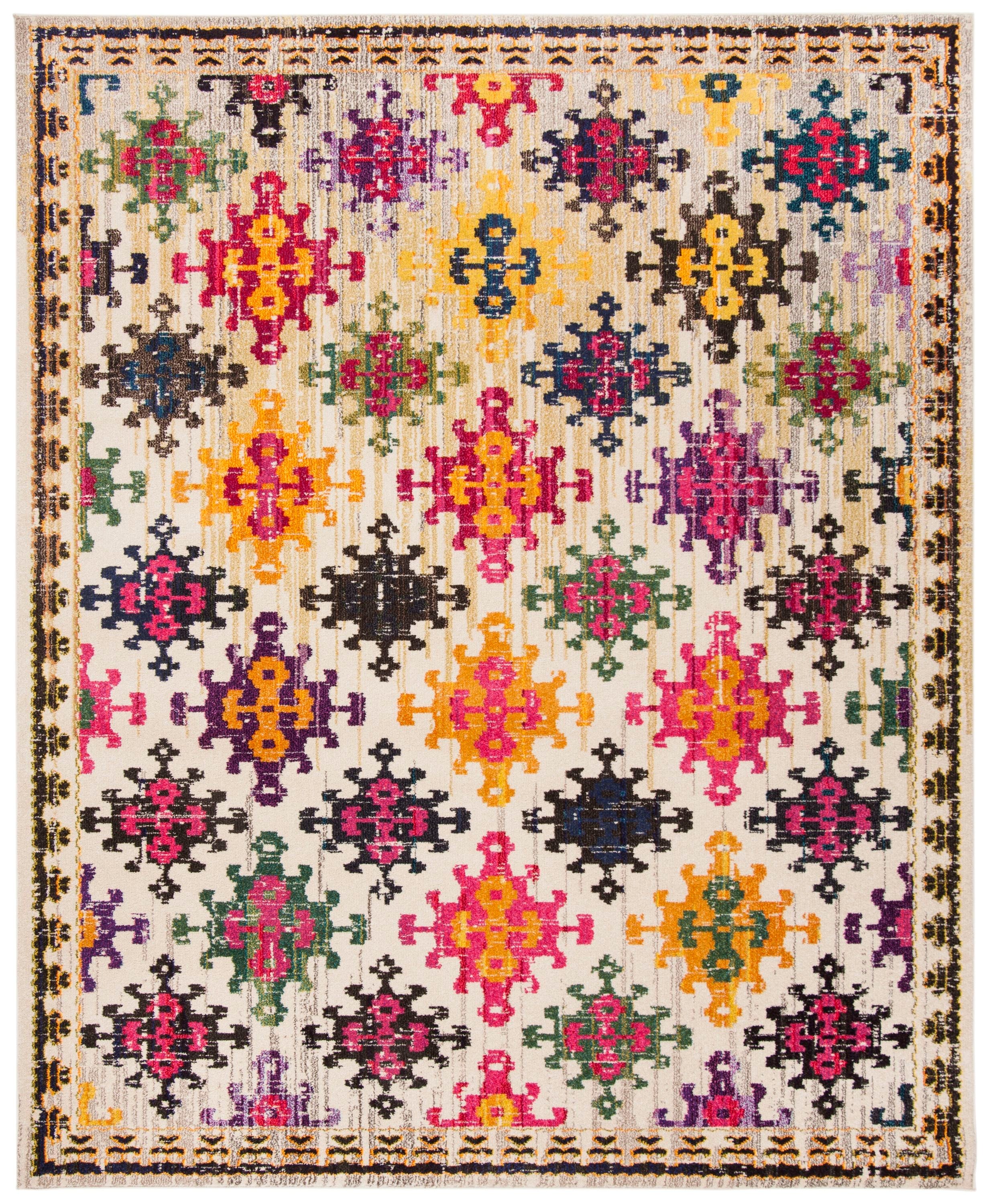 Ivory & Multicolor Boho Diamond 8' x 10' Washable Area Rug