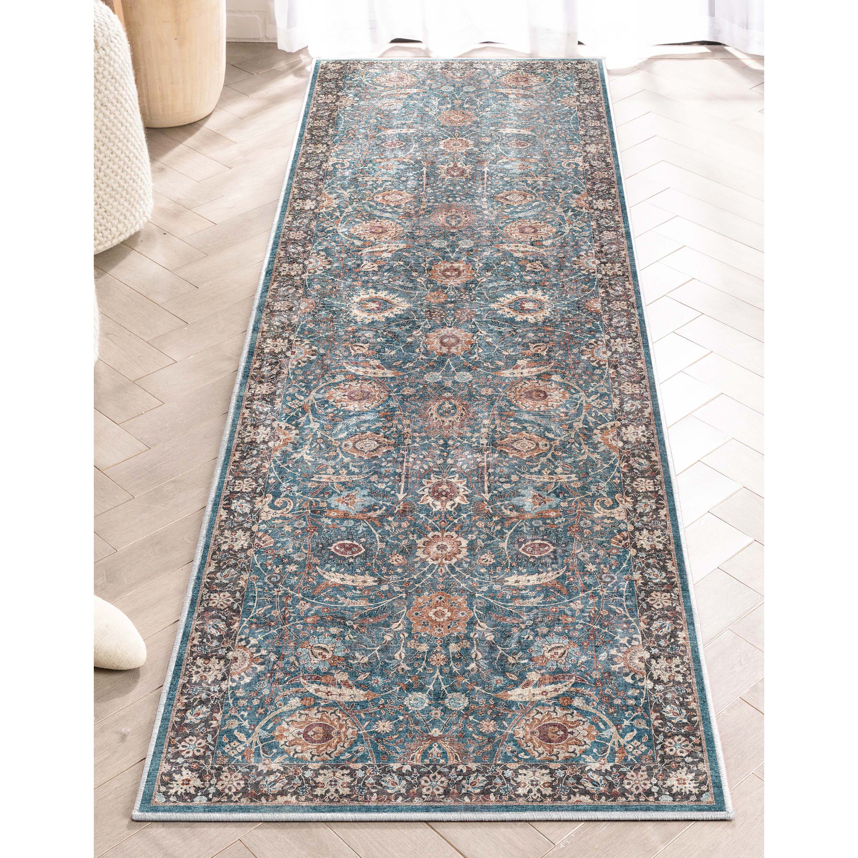 Well Woven W-AS-01B-2 2 x 8 (ft) Flatweave Polyester Teal Rectangular Indoor Medallion Vintage Runner rug