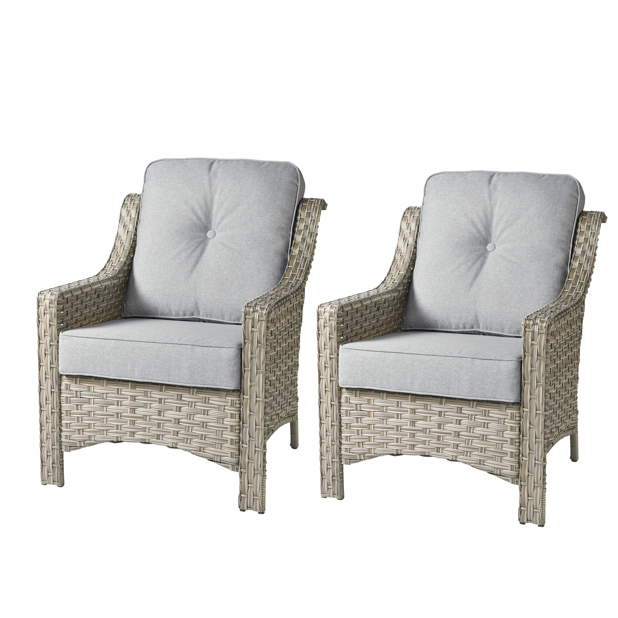 weaxty HMBPAD400-2 Aireno Set of 2 Rattan Stackable Black Steel Frame Stationary Conversation Chair with Gray Cushioned Seat