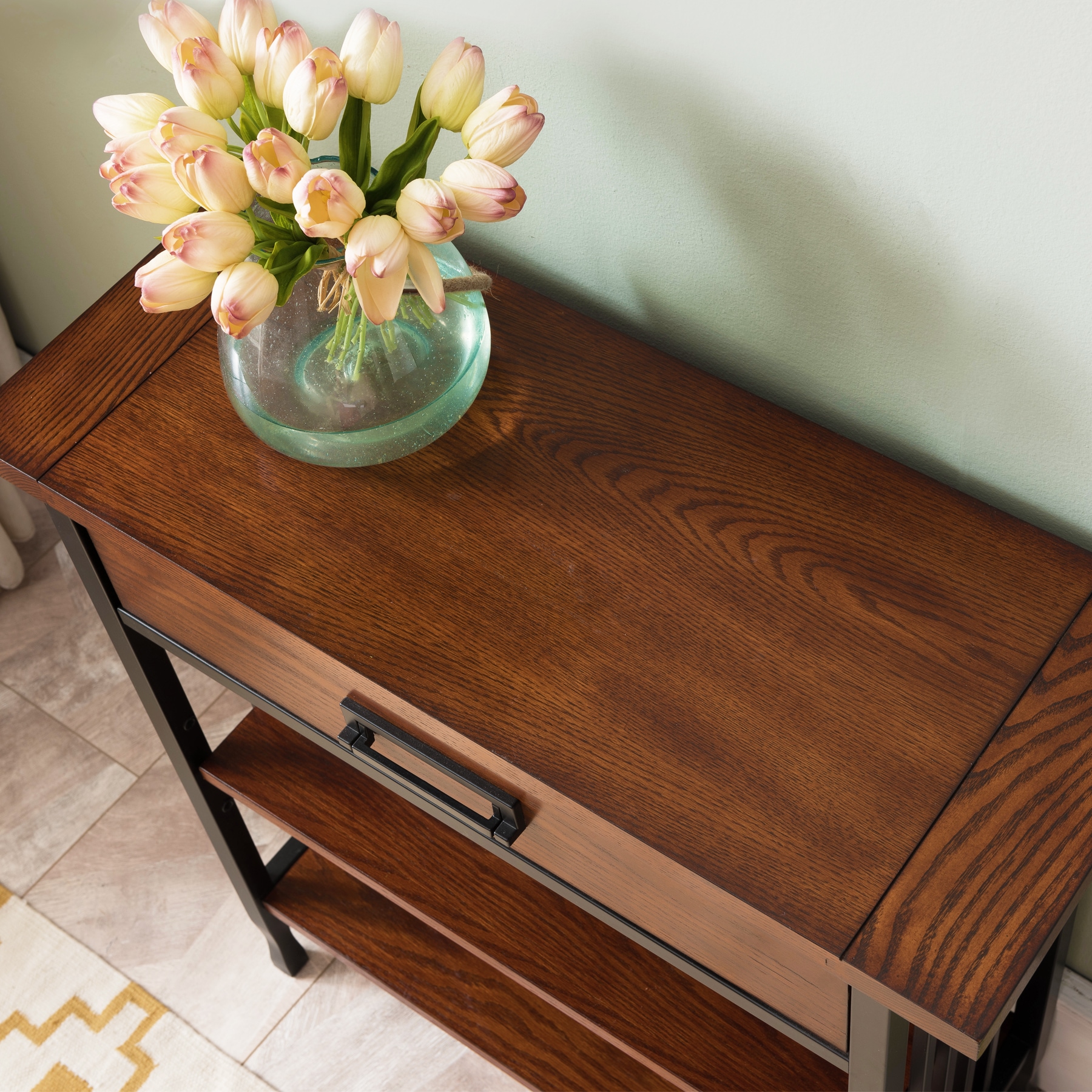Adjustable Burnished Oak 30" Bookcase with Matte Black Base