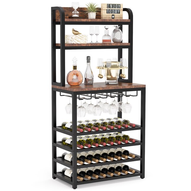 Tribesigns 220 Bottle Rustic Brown And Black Mdf Wine Rack At Lowes Com