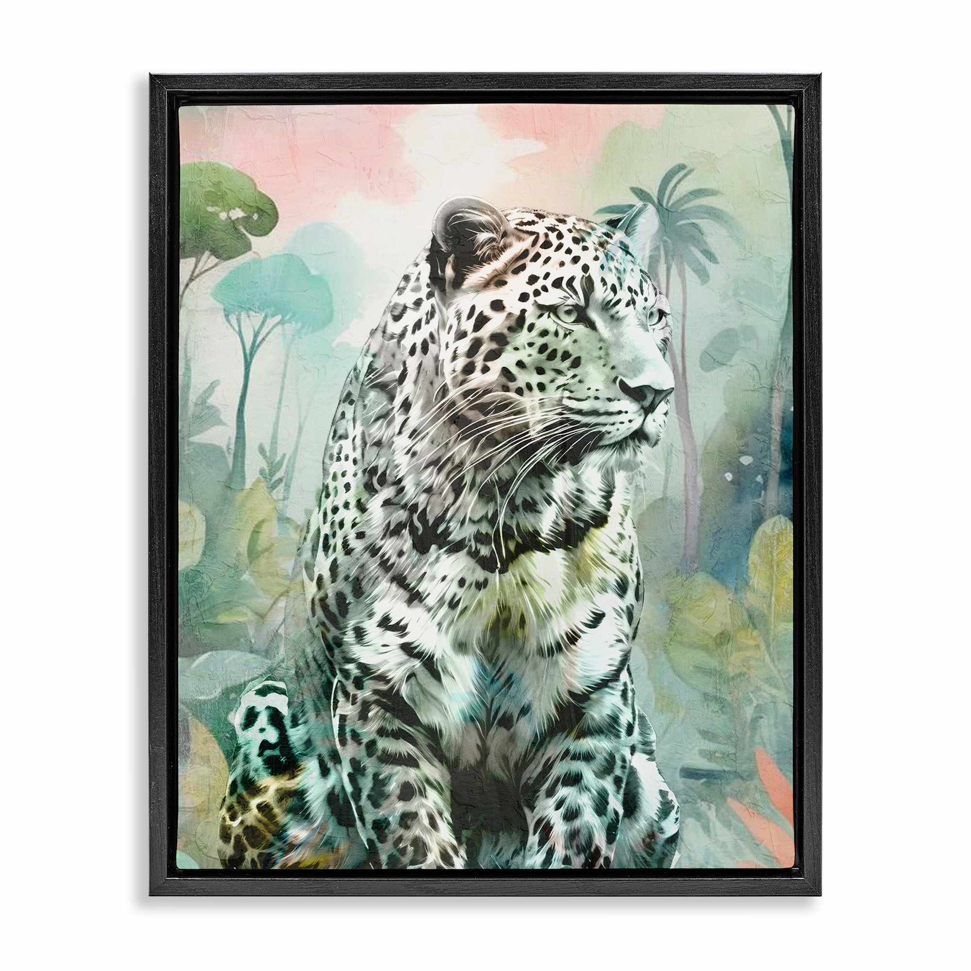 Stupell Industries BS-081-FFB-24X30 Leopard Gazing in Jungle Floating Frame design by Kim Allen
