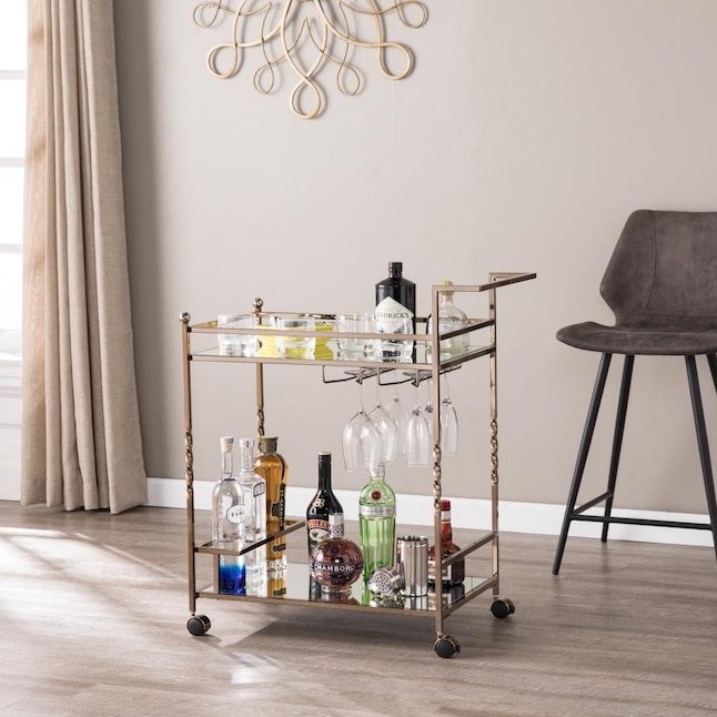 Boston Loft Furnishings Inga 29-in x 31.5-in Gold Rectangle Cart Bar Boston Loft Furnishings Inga 29-in x 31.5-in Gold Rectangle Cart Bar