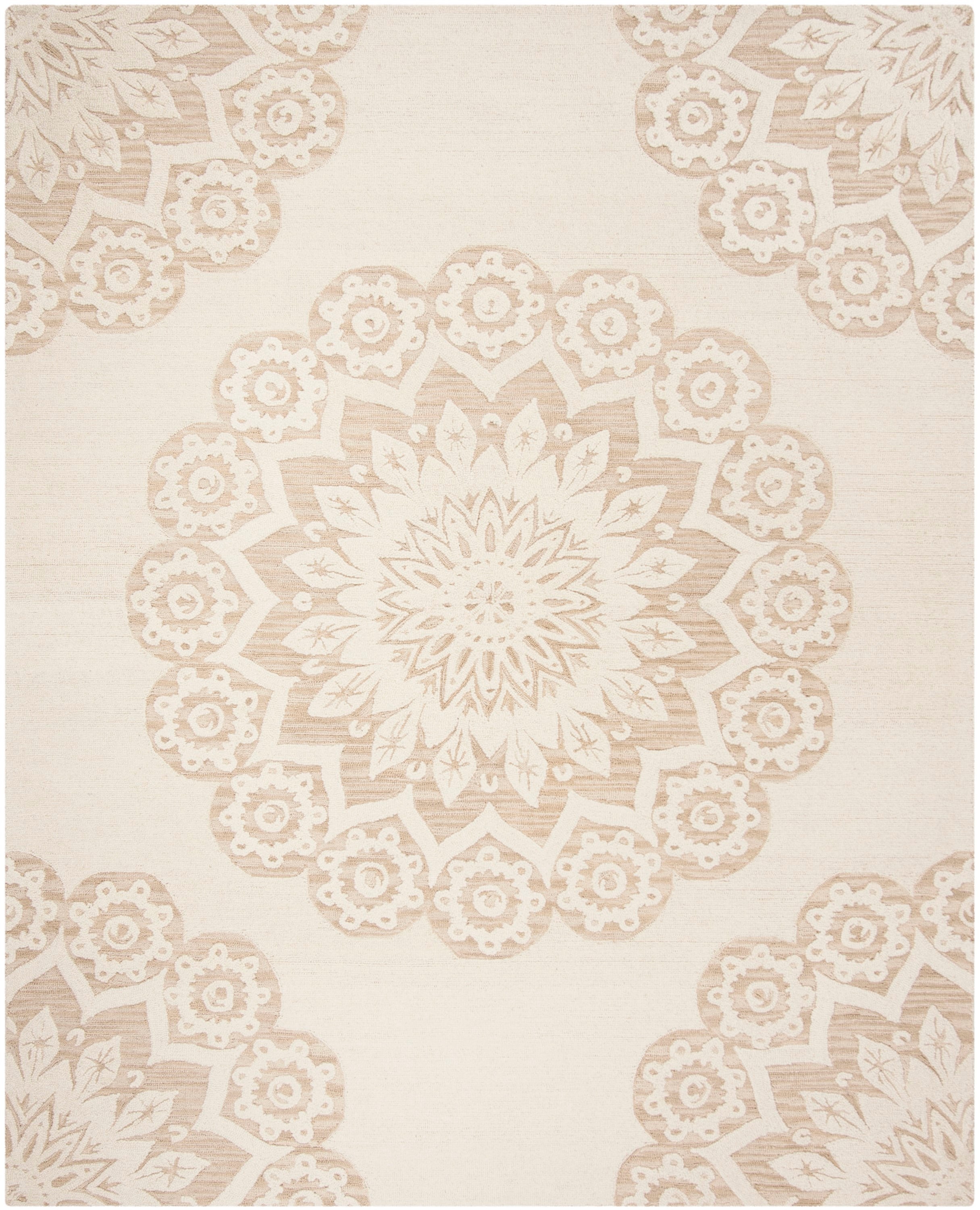 Handmade Tufted Brown Floral Wool Cotton 8' x 10' Rug
