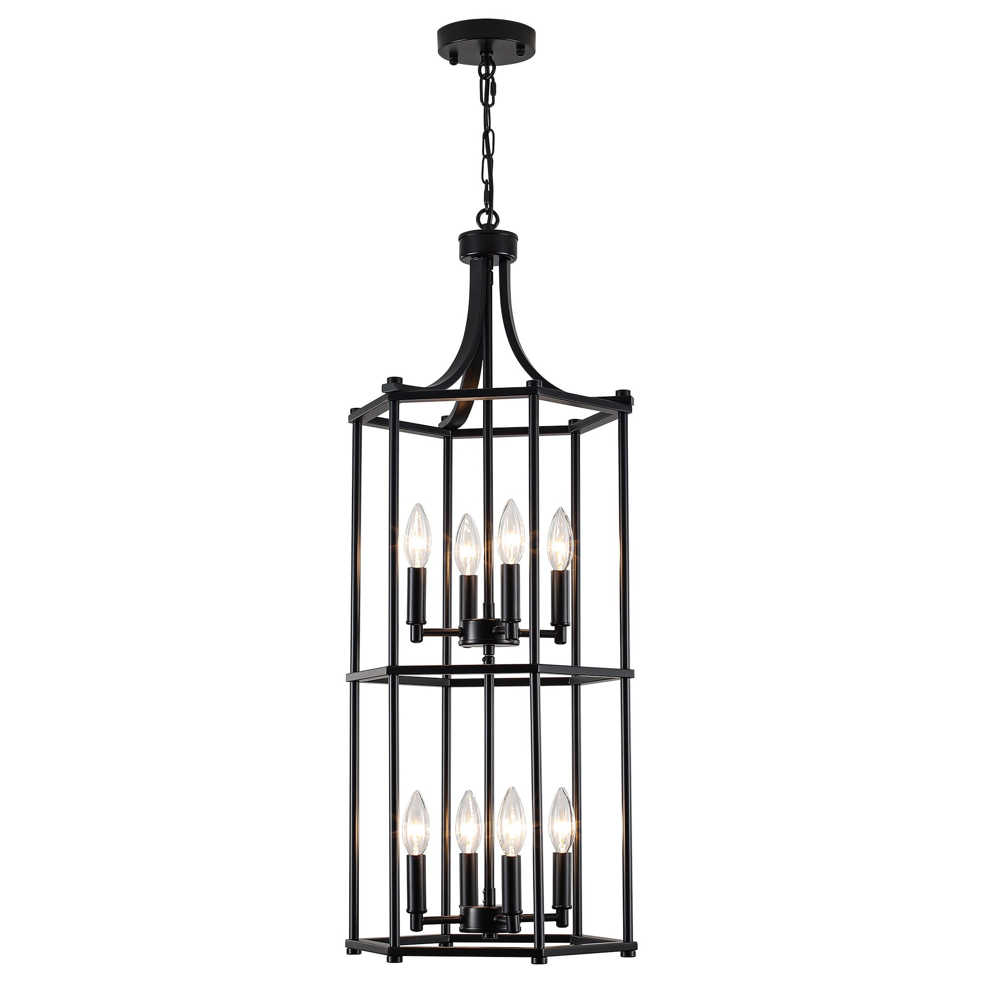Zjvaive 13.62inch 8 Light Matte Black Hexagonal Double Tier Cage Lantern Candle Chandelier