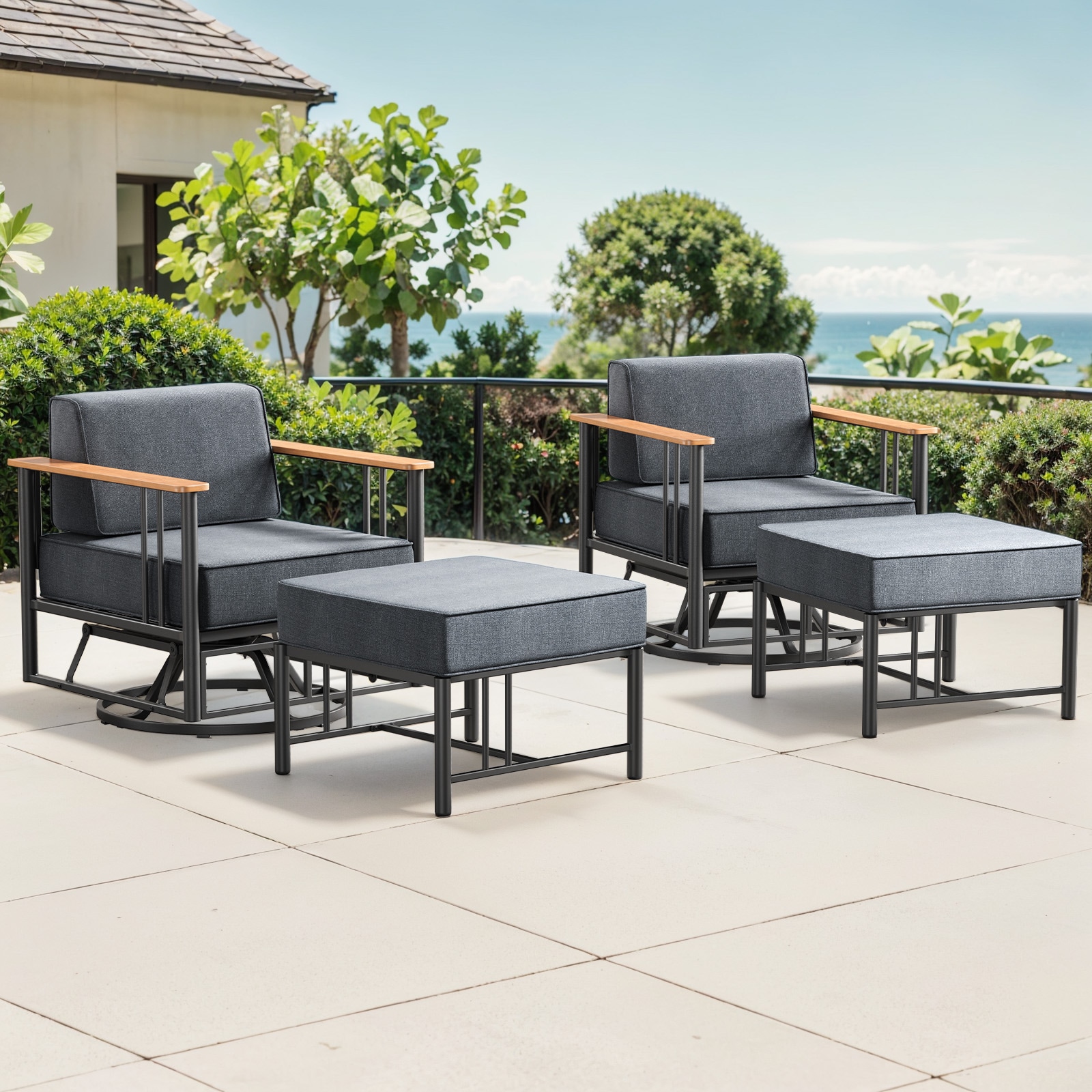 Pocassy PJACBL2040-3 Outdoor Conversation Set 4 -Piece Wicker Patio Conversation Set with Dark Gray Cushions