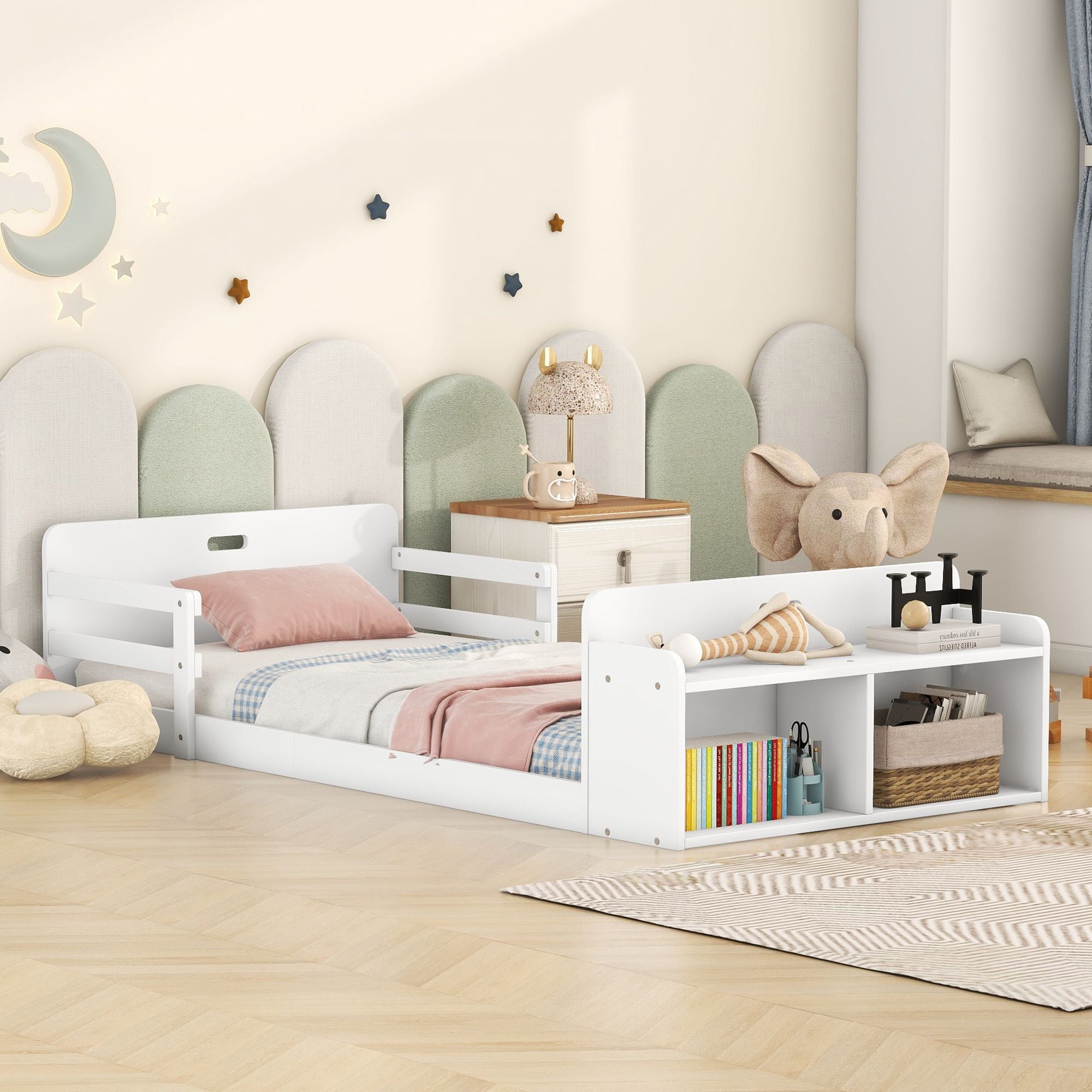 Yiekholo LL-1777AAK White Twin Wood Bed frame Bed with Storage