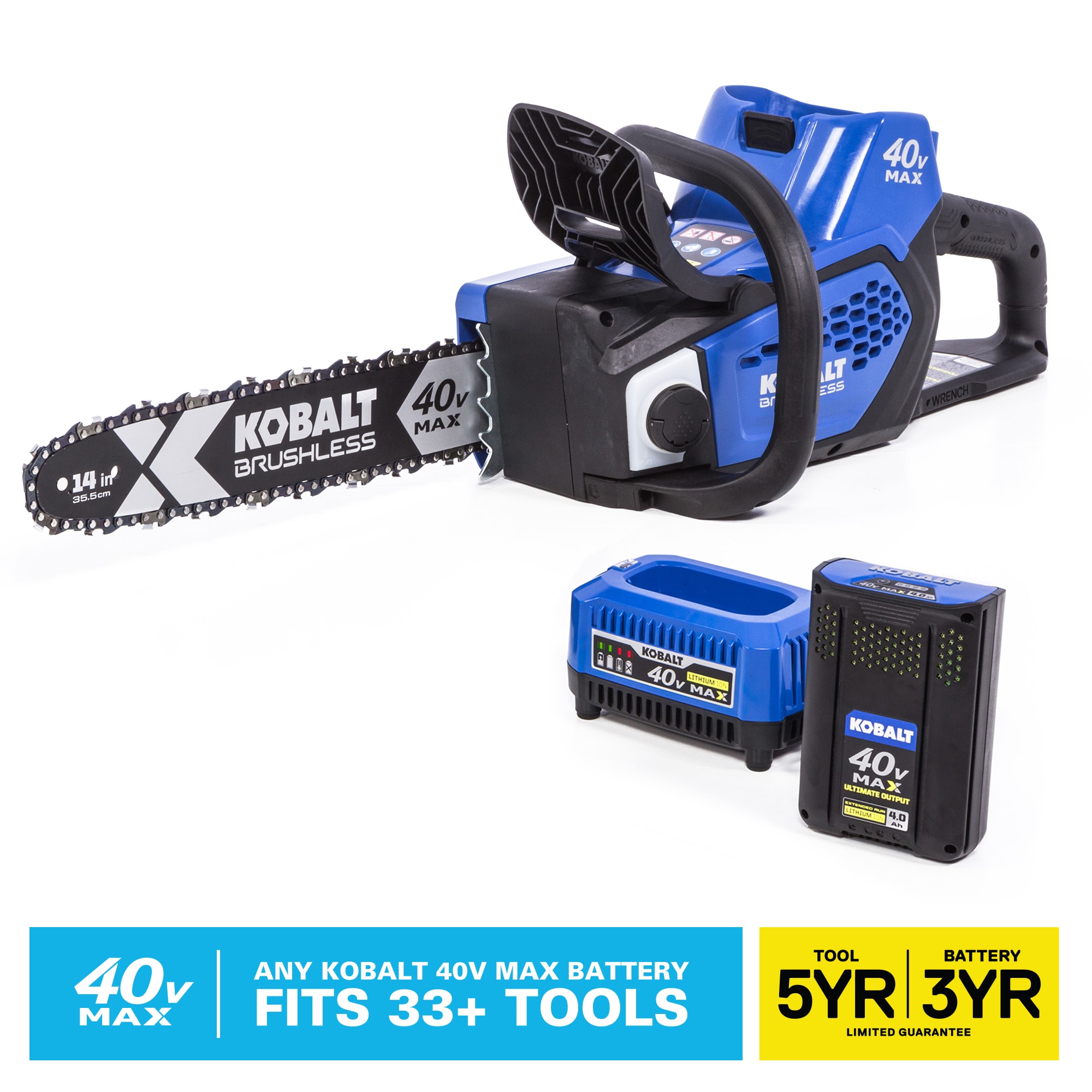 Kobalt 40-Volt 14-in Brushless Cordless Electric Chainsaw 4 Ah (Battery & Charger Included)