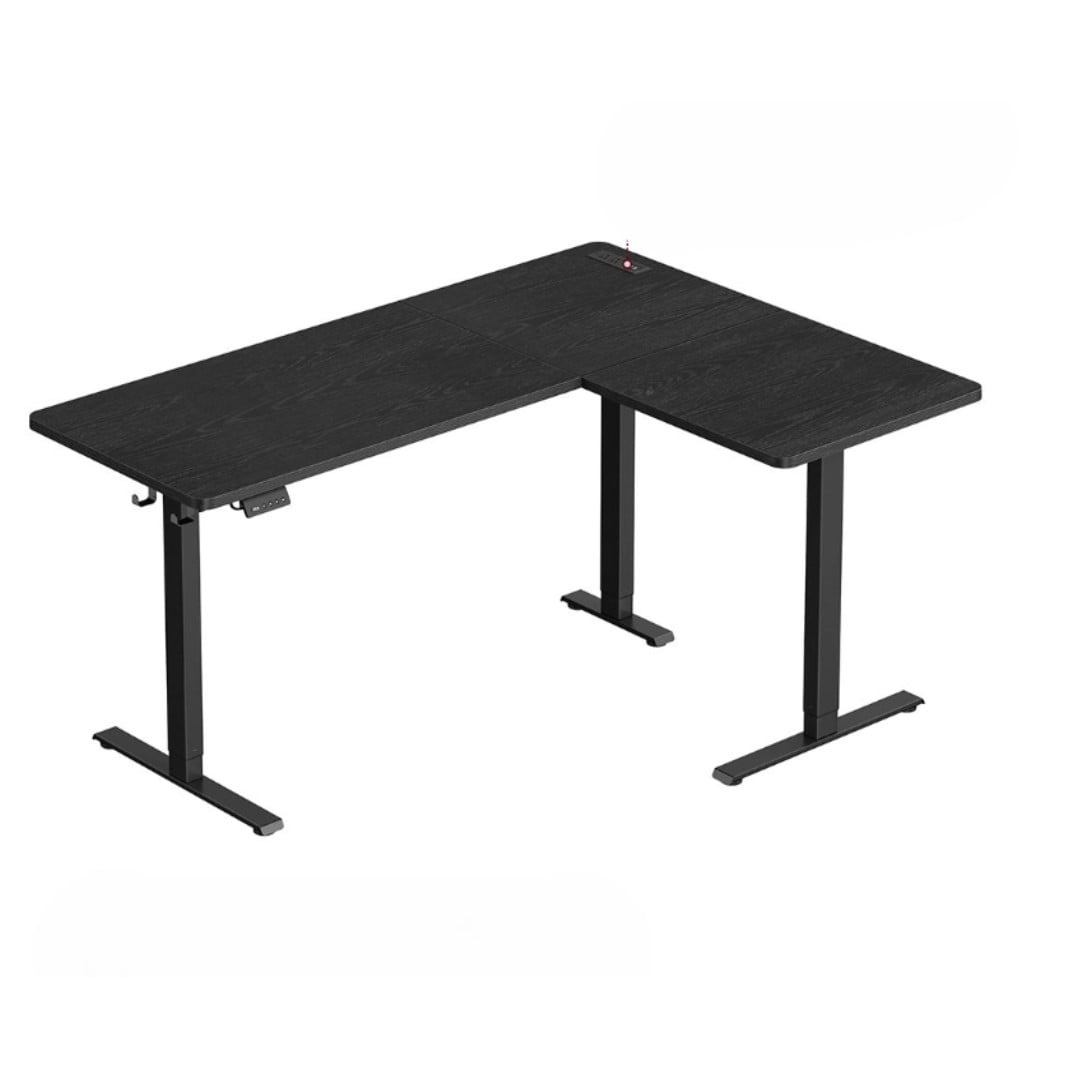 Slickblue L-Shaped Work Desk Steel Frame Electric Height Adjustable for Home Office- Rustic Brown/ Ink Black- 63 Inch W