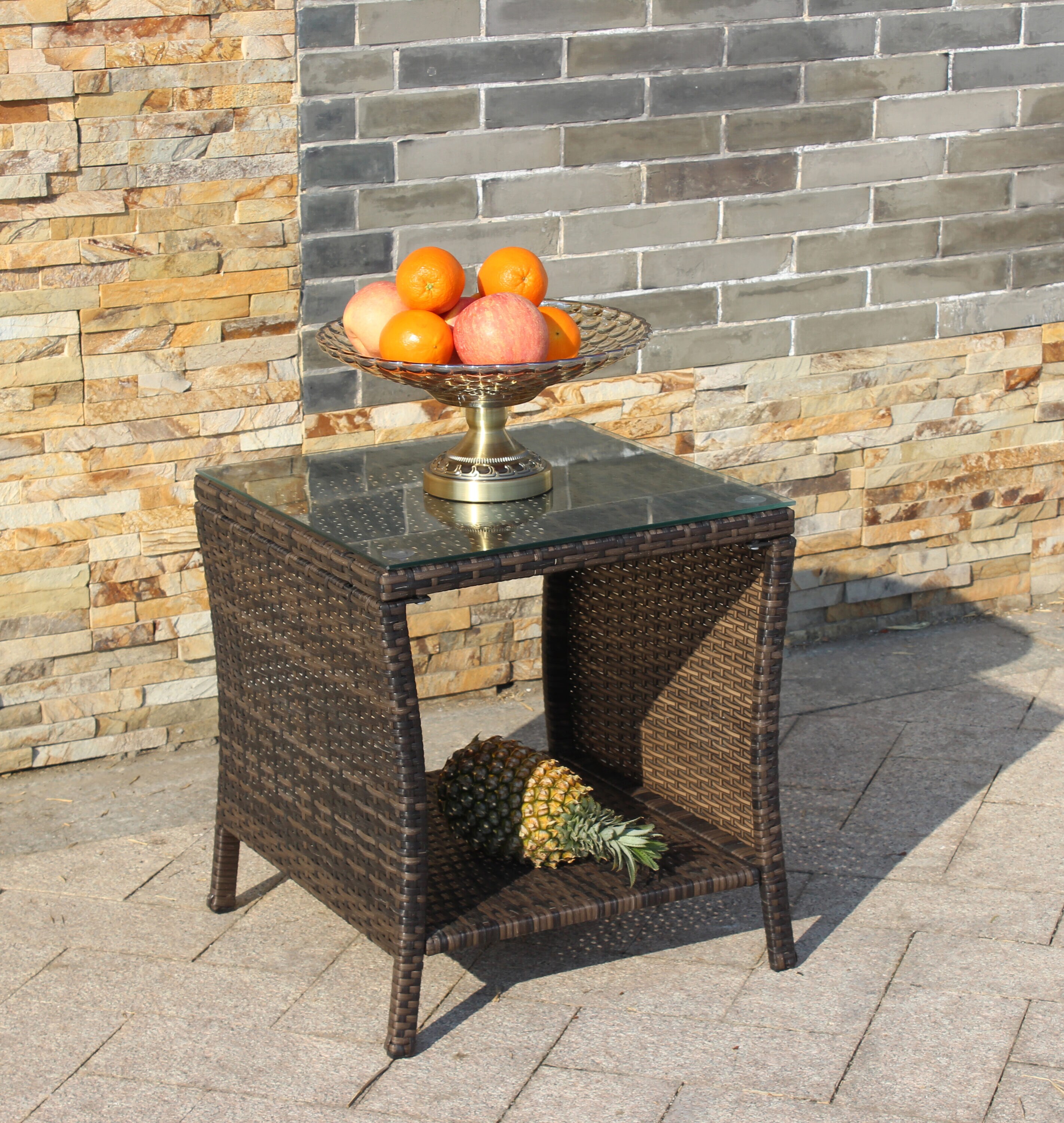 Forclover CRF-67009 RF Wicker Patio Table Square Wicker Outdoor Coffee Table 19.25-in W x 19.25-in L