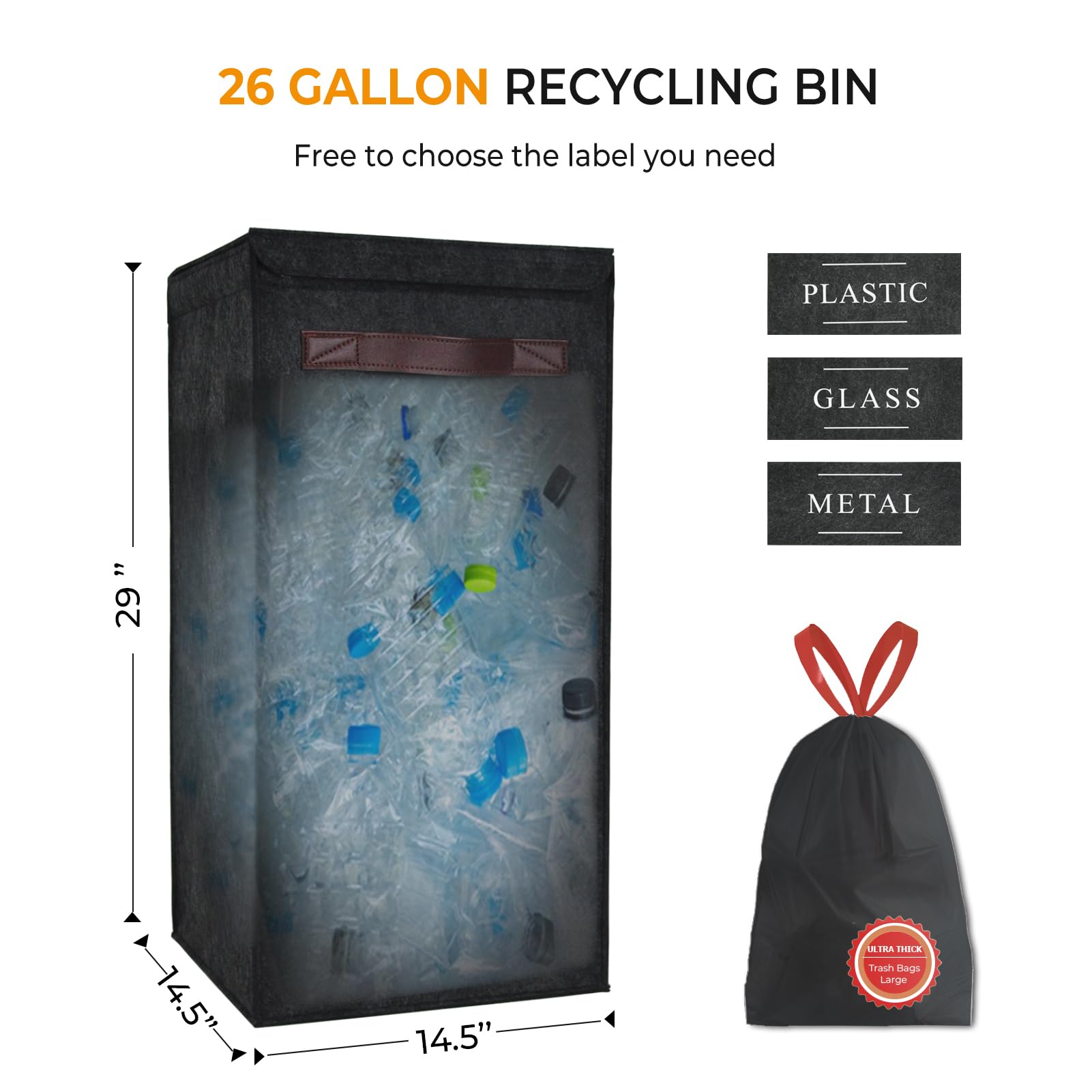 AKSCYZM Recycling Bin for Kitchen 26 Gallon Indoor Recycle Bin with Lid ...