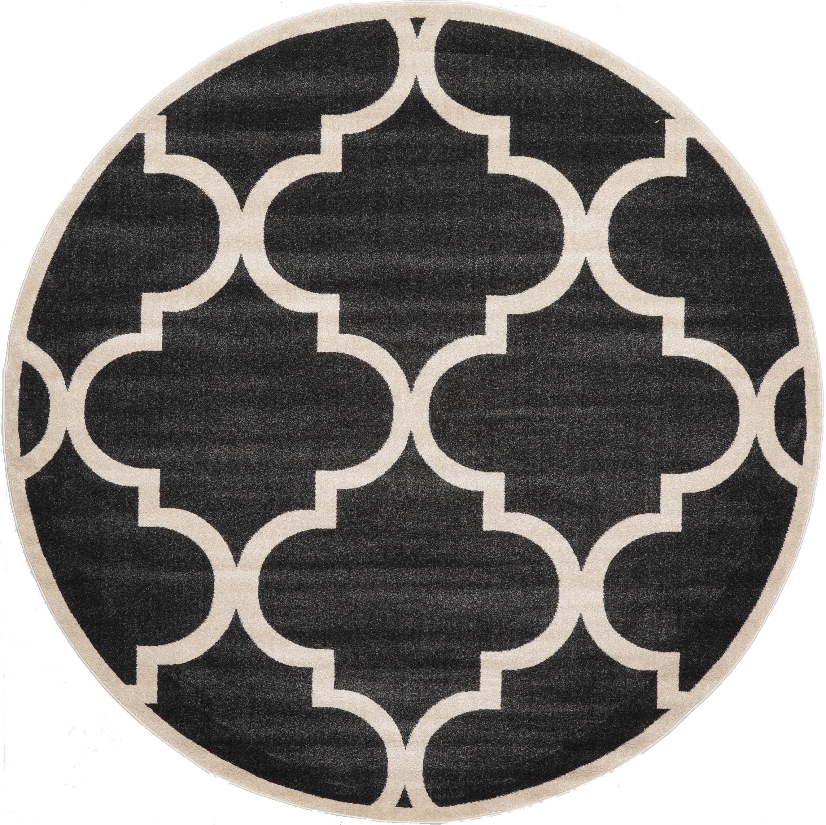 Unique Loom 3116014 Austin Trellis 8 x 8 (ft) Loomed Polypropylene Black/Beige Round Indoor Geometric Industrial Area rug