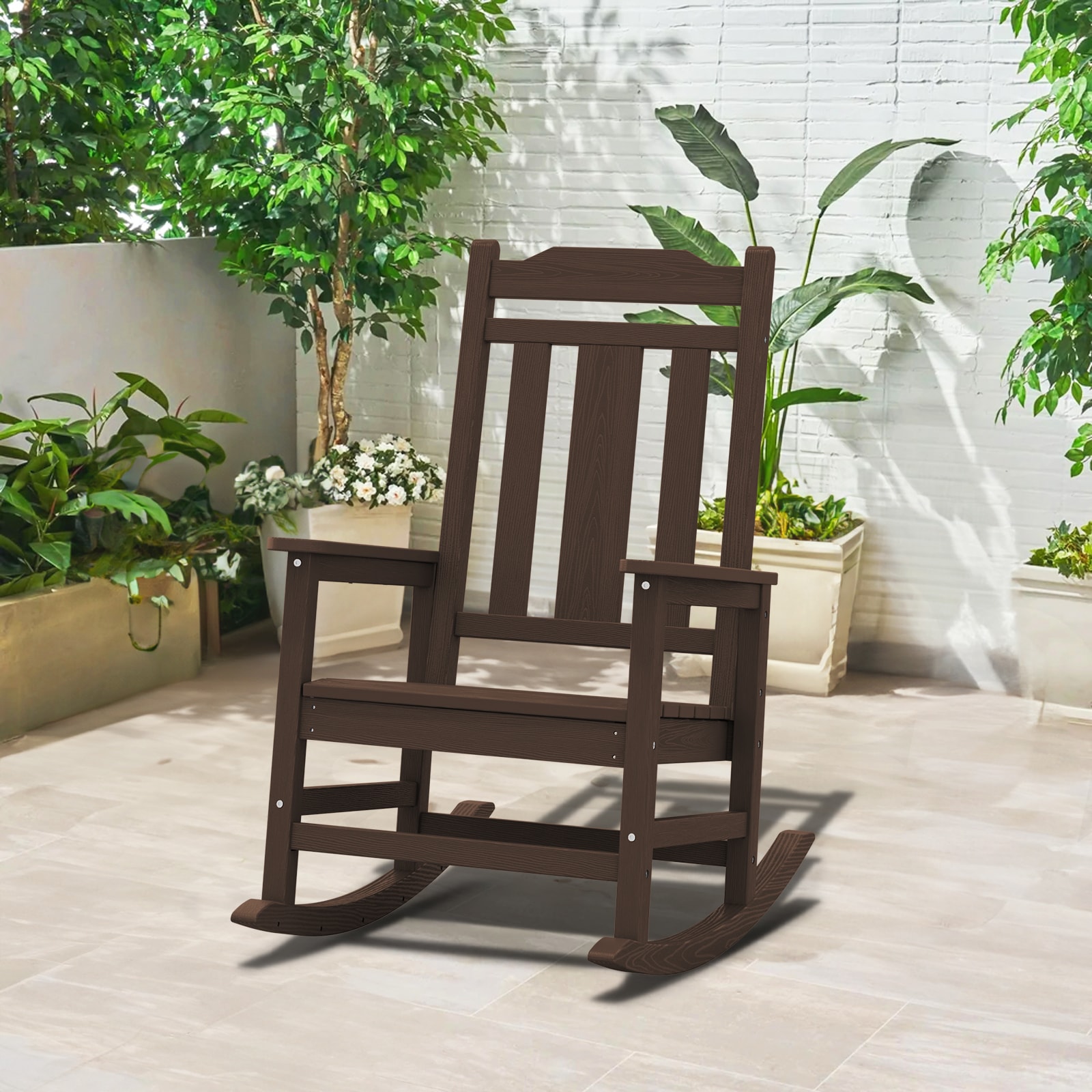 VOUA JCTY-PK HDPE Patio Rocking Chairs COFFEE HDPE Frame Rocking Chair with Slat Seat