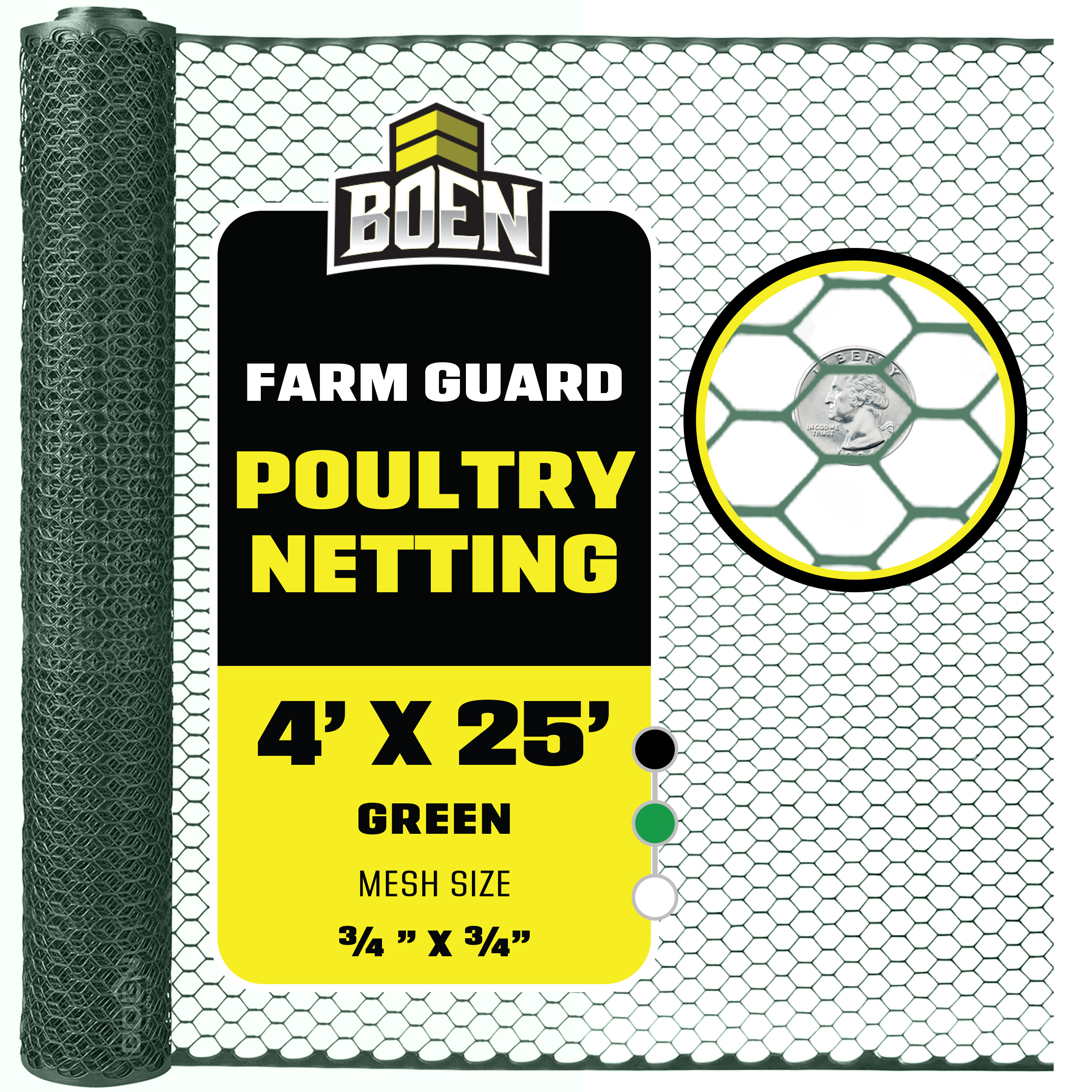 BOEN PL-40006 25-ft x 4-ft 6 -Gauge Green Plastic Extruded mesh Rolled Fencing