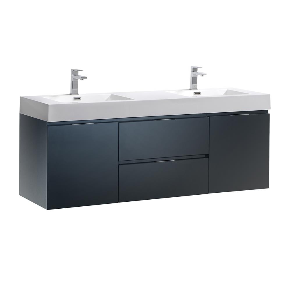 Glossy Gray 60" Wall-Mount Double Sink Modern Vanity