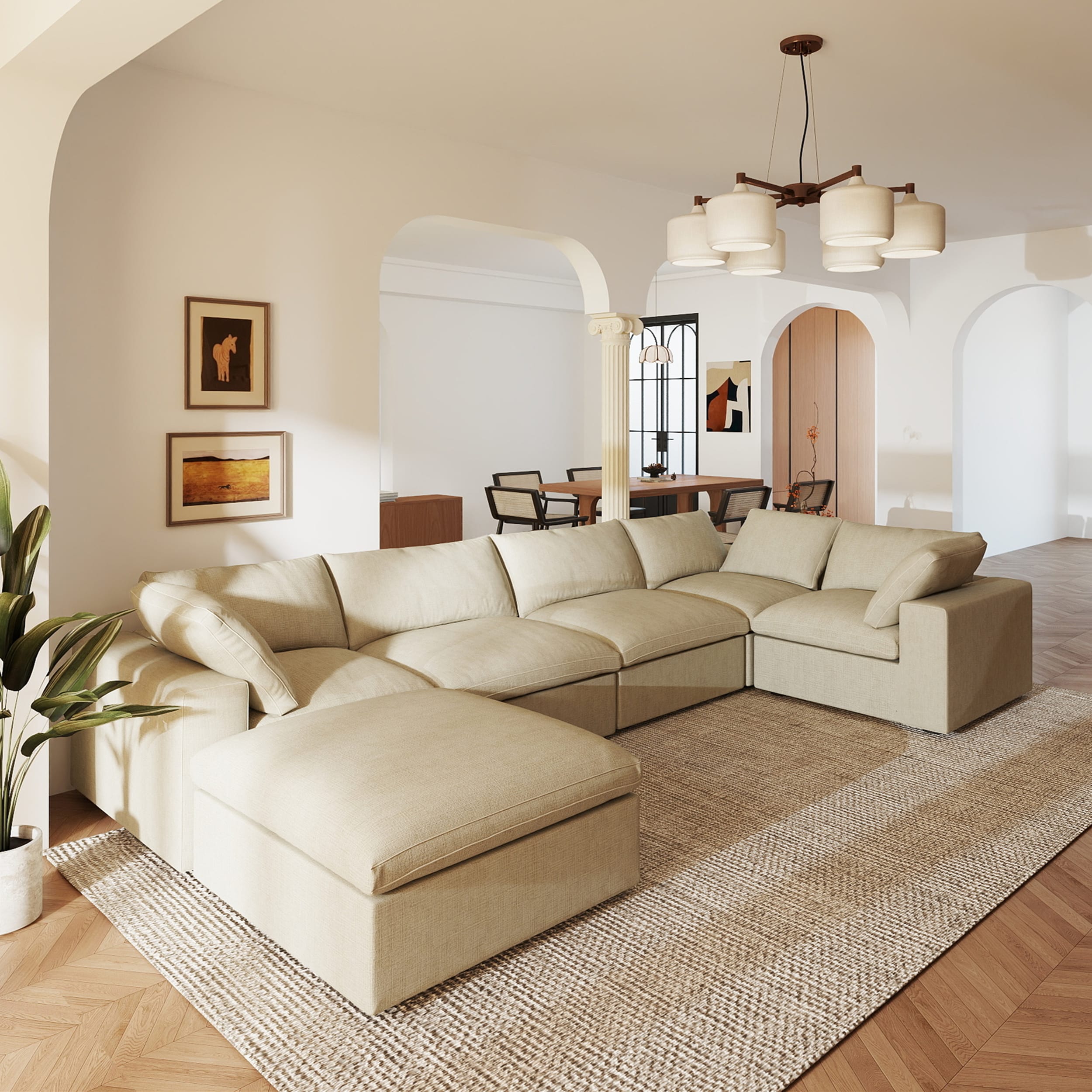 BuotiqHom DH-C5+1-121KH 118-in Modern Khaki Linen 5 -seater Sectional
