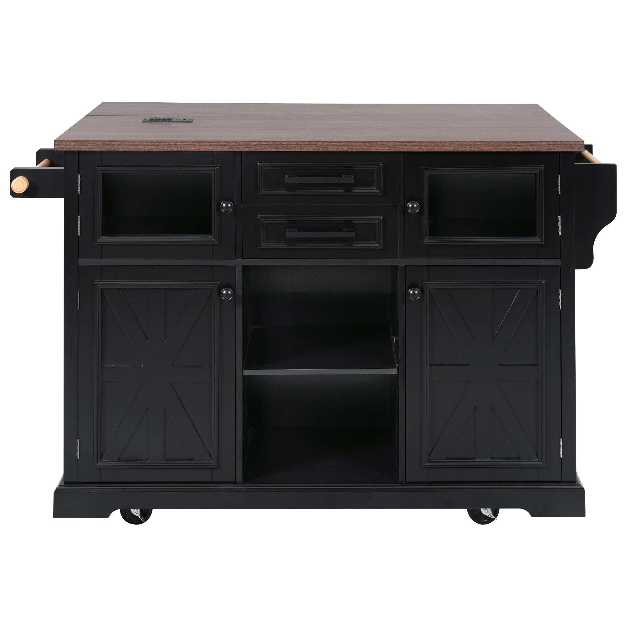 Bybafun Black MDF Base with MDF Laminate Top Rolling Kitchen Cart ( 29.5-in x 54.9-in x 36-in )