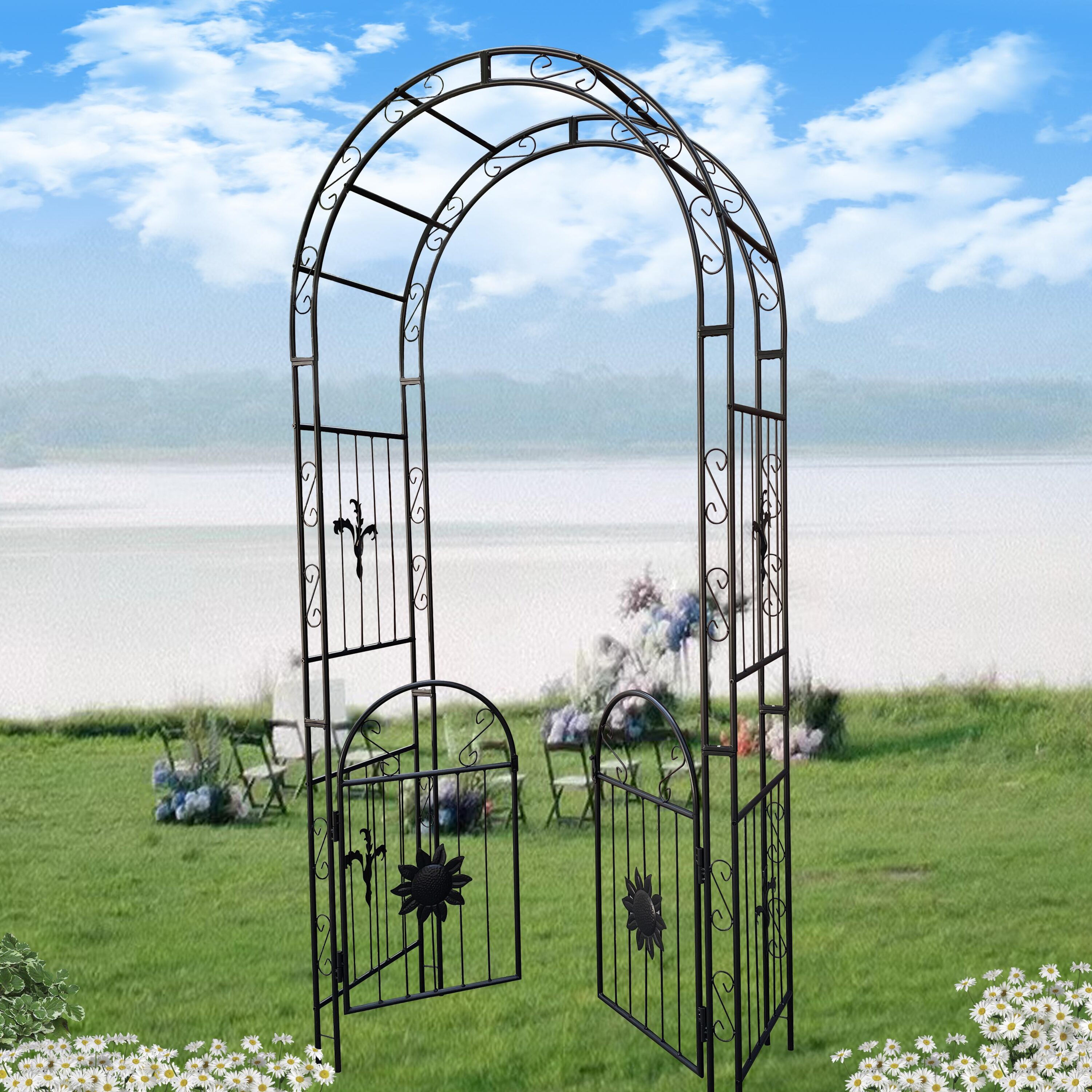 AHIOU HOME Detroit 3.8-ft W X 8.2-ft H Black Garden Arbor In The Garden ...