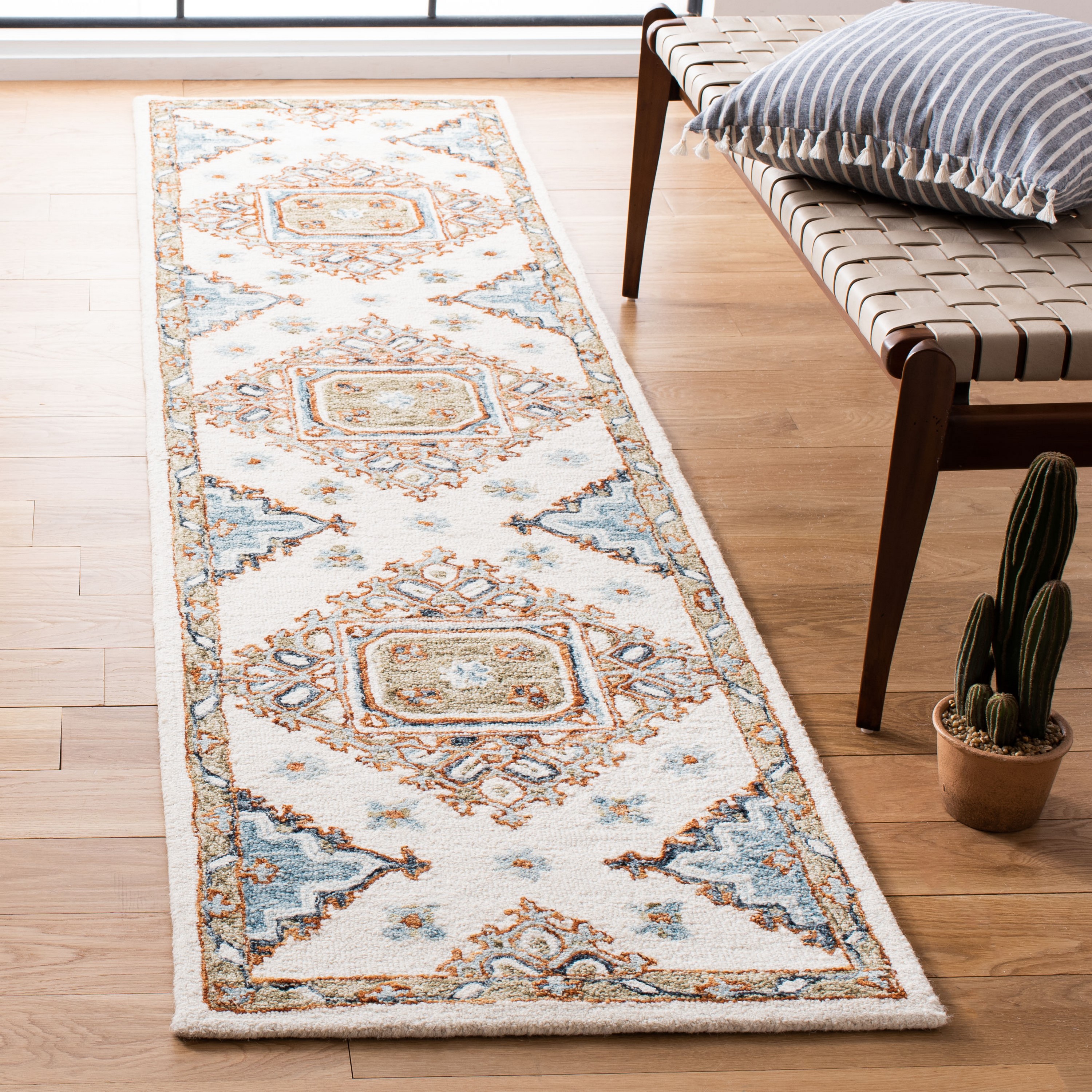 Safavieh CPR209A-29 Capri 2 x 9 (ft) Tufted Wool Ivory/Rust Rectangular Indoor Abstract Bohemian/Eclectic Runner rug