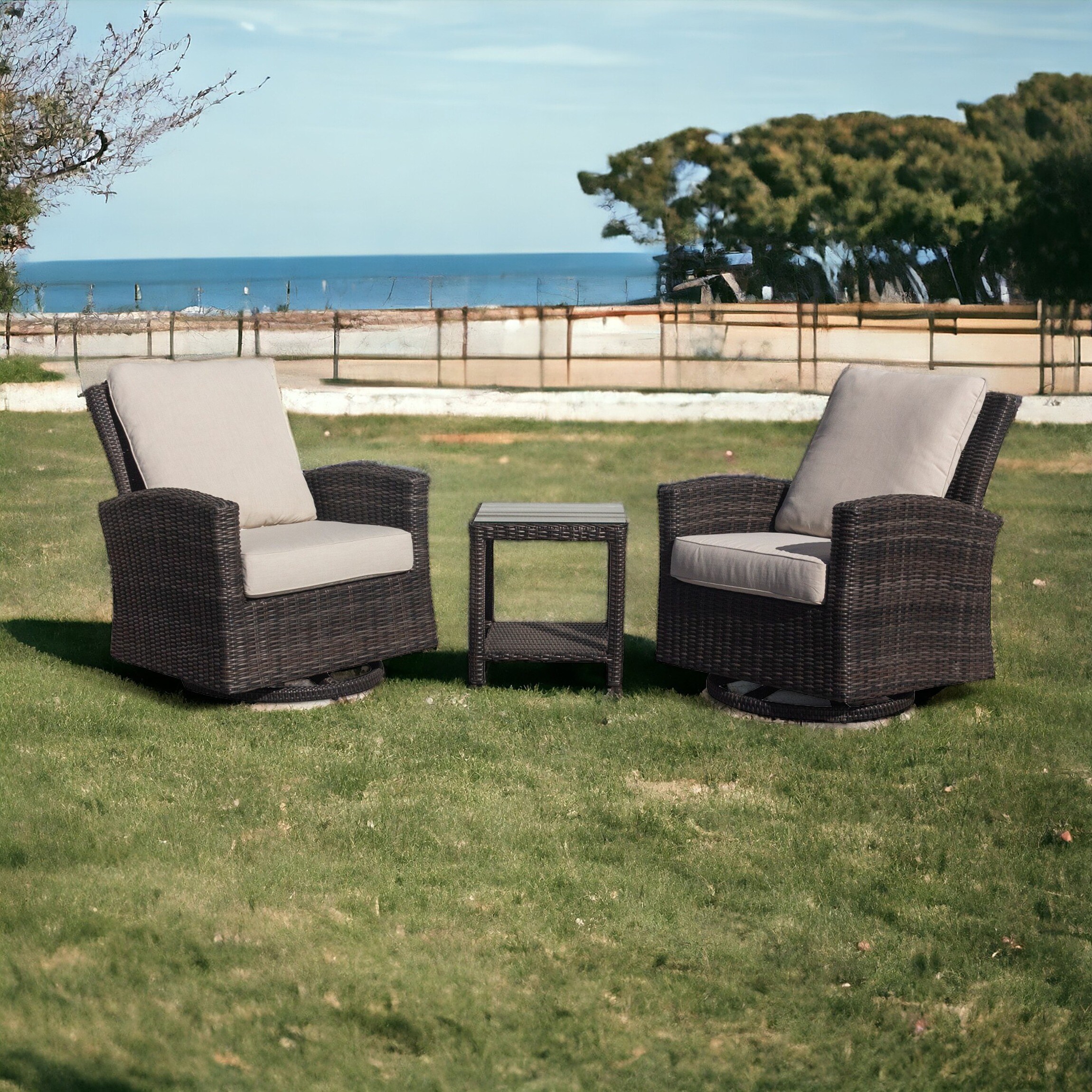 Courtyard Casual 5810 Cheshire 3 -Piece Wicker Patio Conversation Set with Cream Cushions