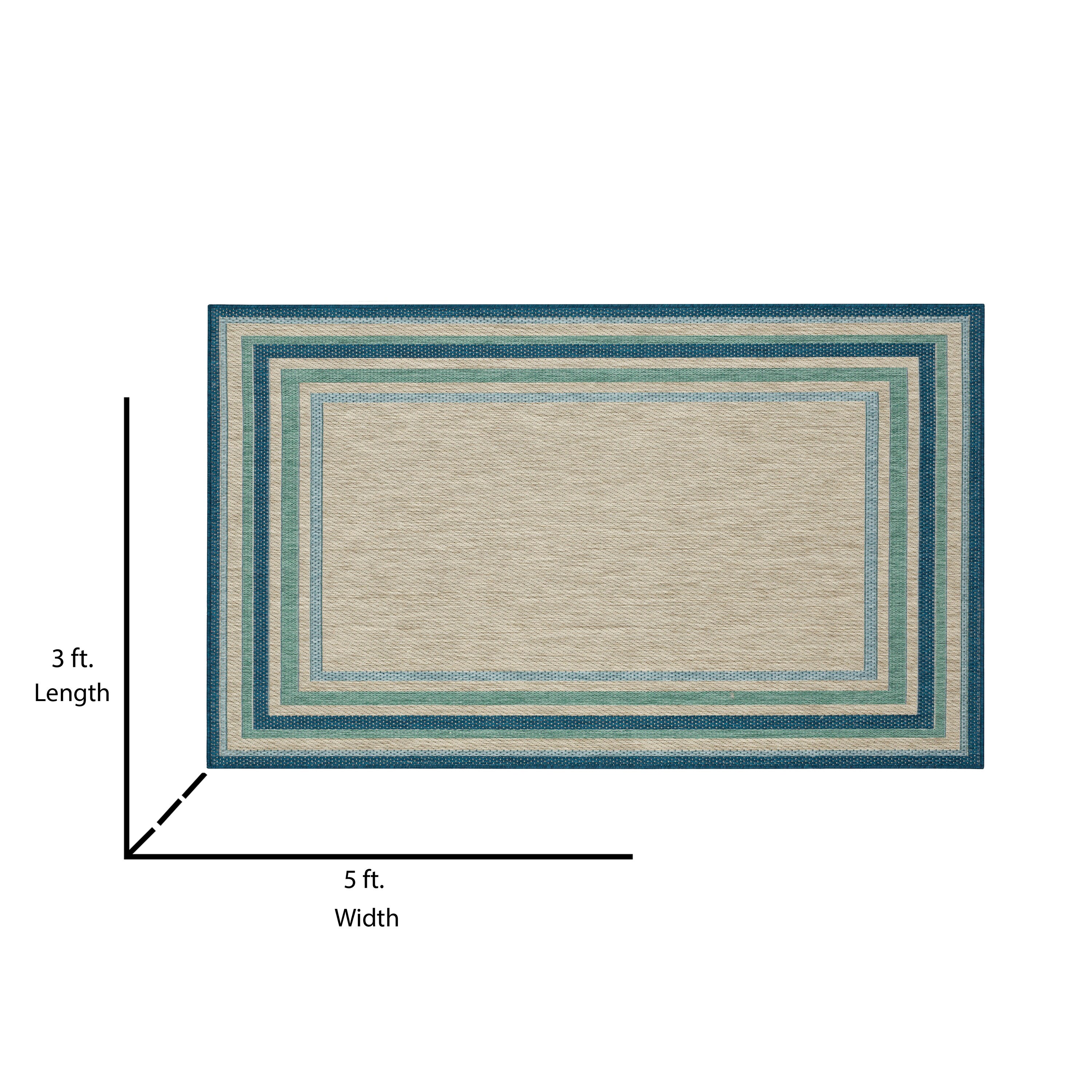 allen + roth with STAINMASTER Blue Green Border 3 X 5 (ft) Blue-green ...