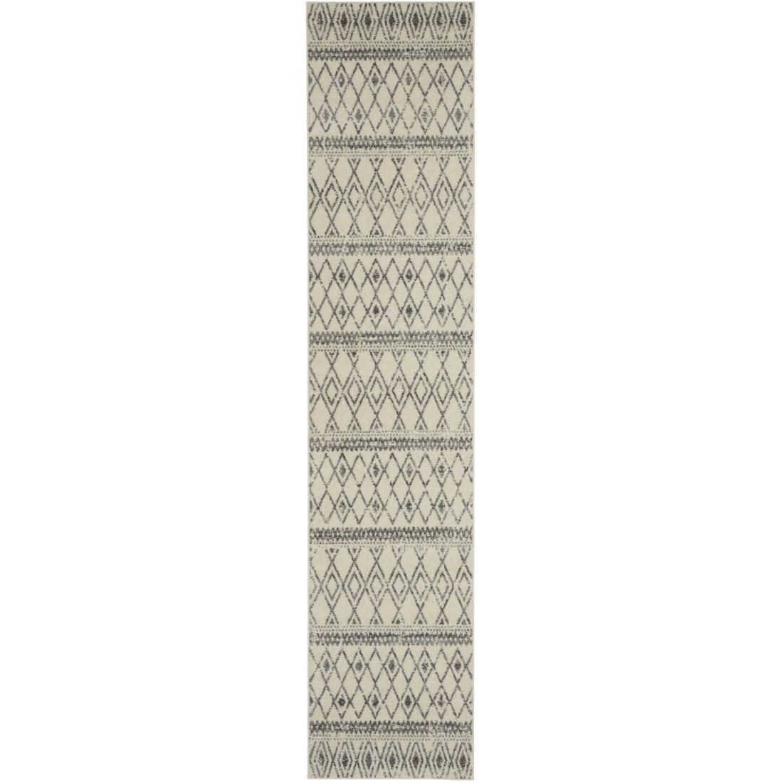 HomeRoots 4000385757 2 x 10 (ft) Polypropylene Ivory Grey Rectangular Indoor Geometric Runner rug