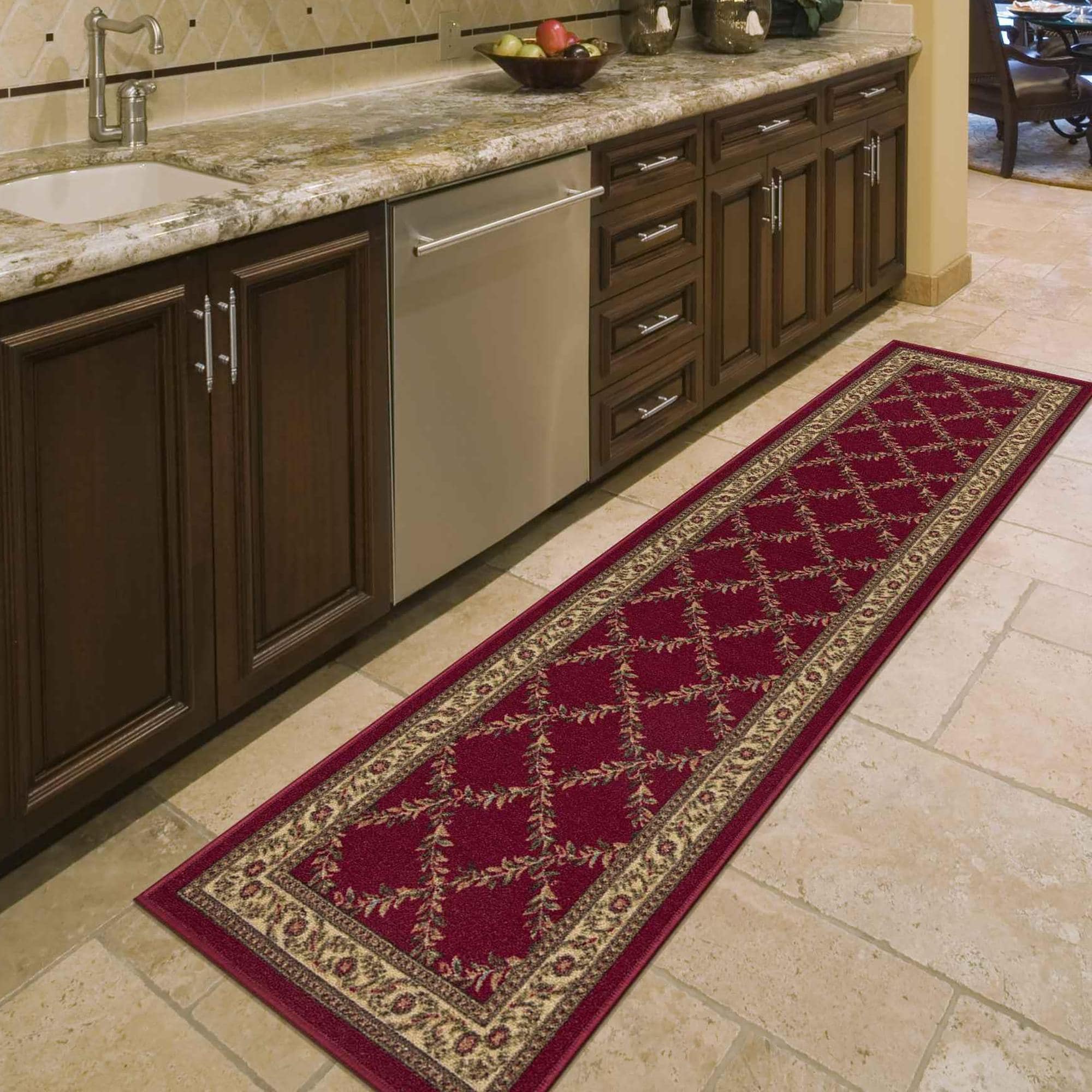 Ottomanson LVN5240-2X7 Non-Slip Rug For Hallway 2 x 7 (ft) Loomed Nylon Red Trellis Rectangular Indoor Trellis Oriental Runner rug
