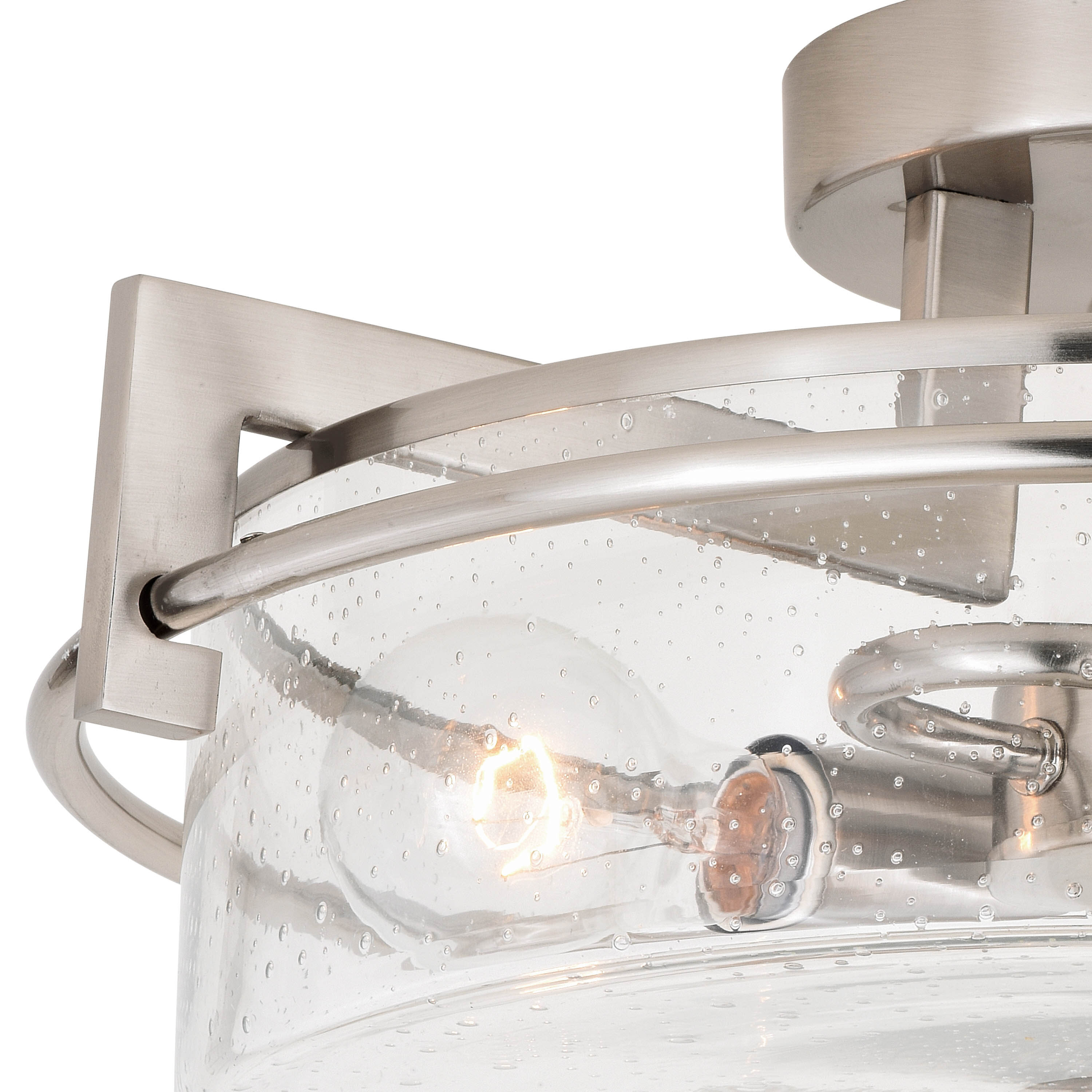 Satin Nickel 15" Drum Ceiling Light with Seeded Glass