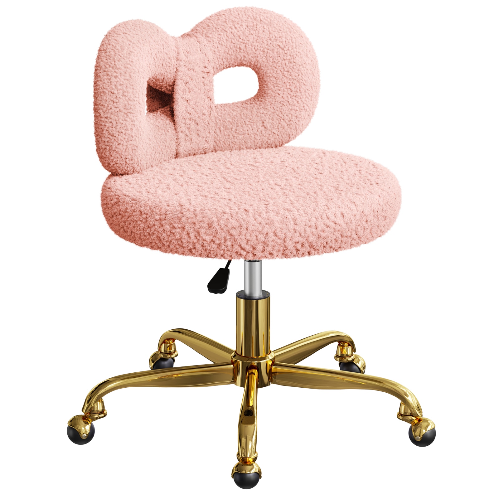 LOVMOR SJ-CHAIR-P-GL Swivel Vanity Chair with Wheels Height Adjustable Makeup Chair with Upholstered and Cute Bow Backrestst for Bedroom and Living Room