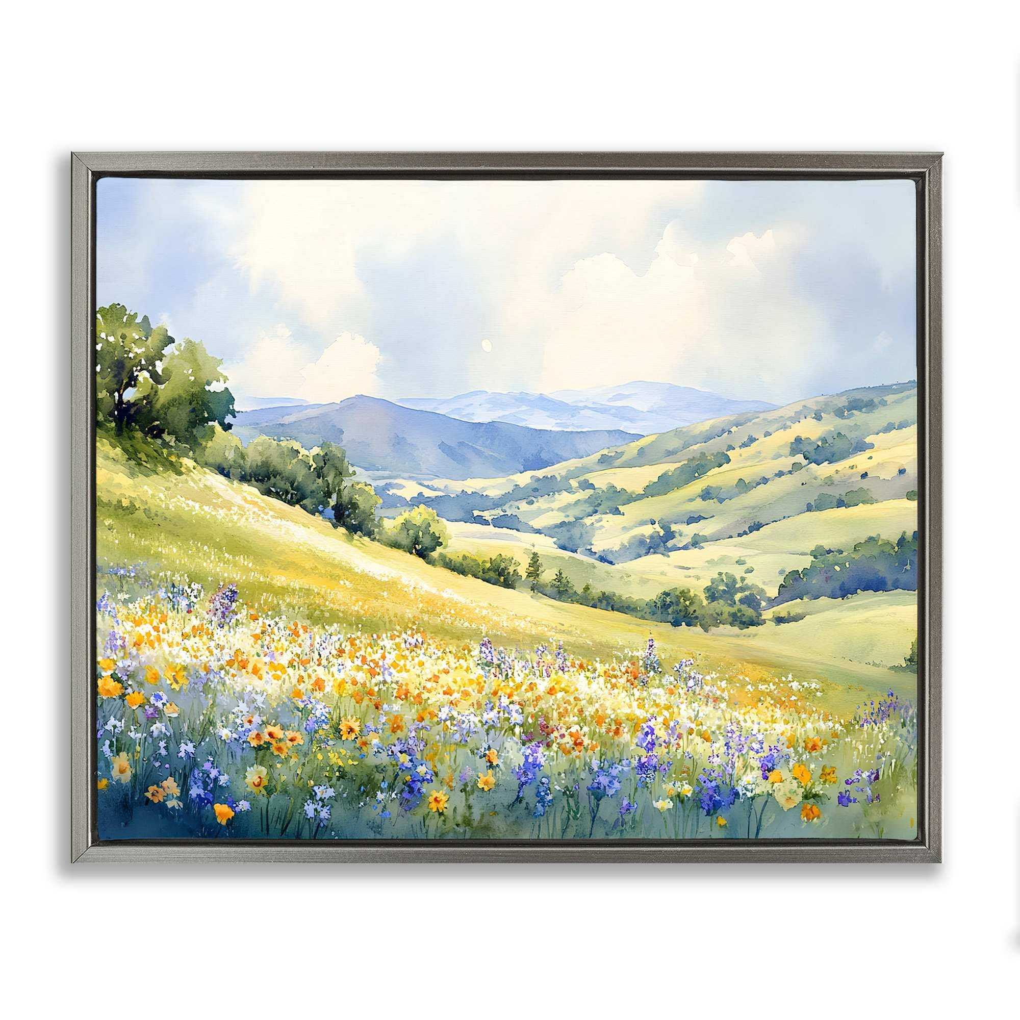 Stupell Industries BT-778-FFL-24X30 Spring Meadow with Distant Mountain Gray Framed Floater Canvas Wall Art By Franklyn Gregory 31 x 25
