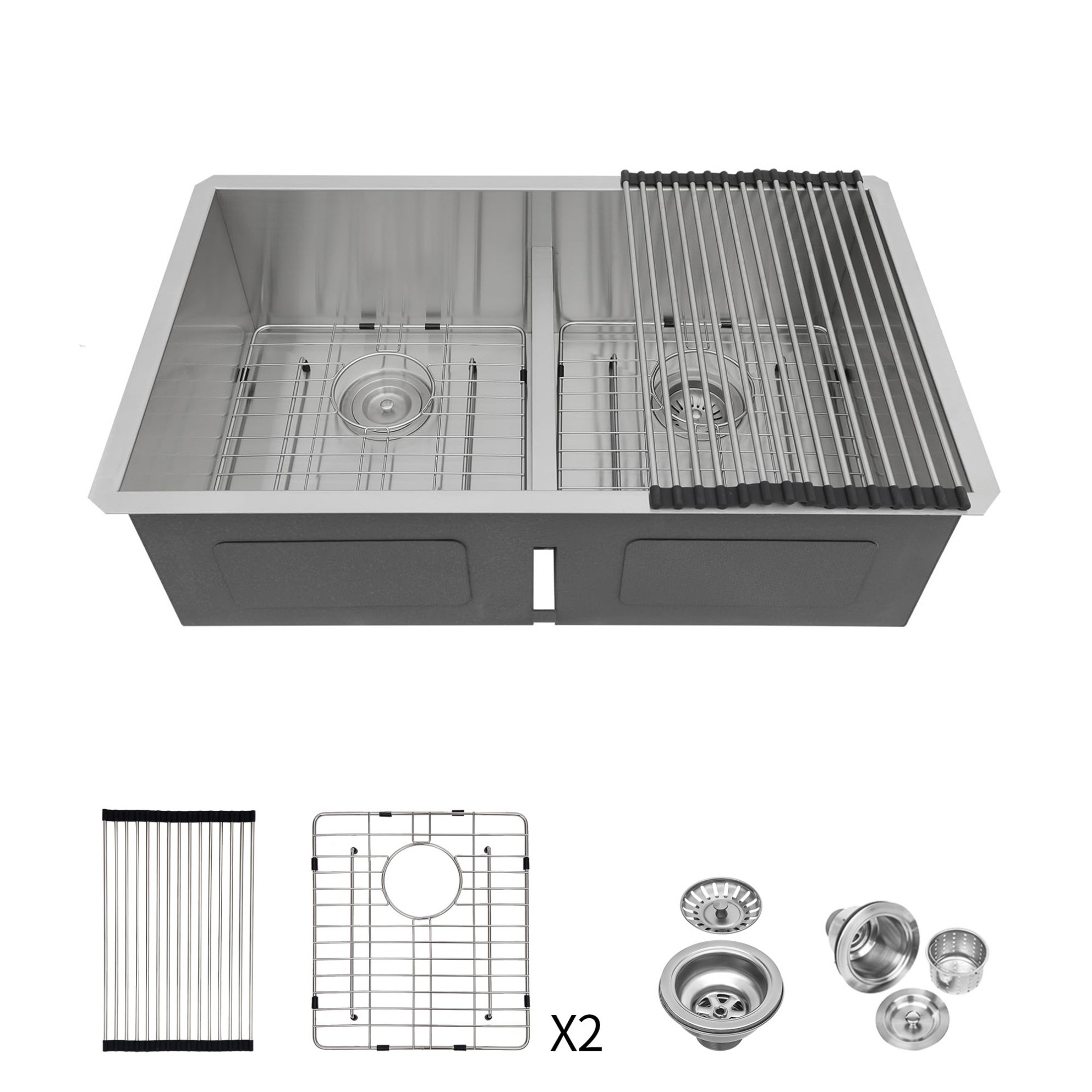 YERIVA Undermount 30-in x 19-in Stainless steel Double equal bowl 16 -Gauge Kitchen Sink