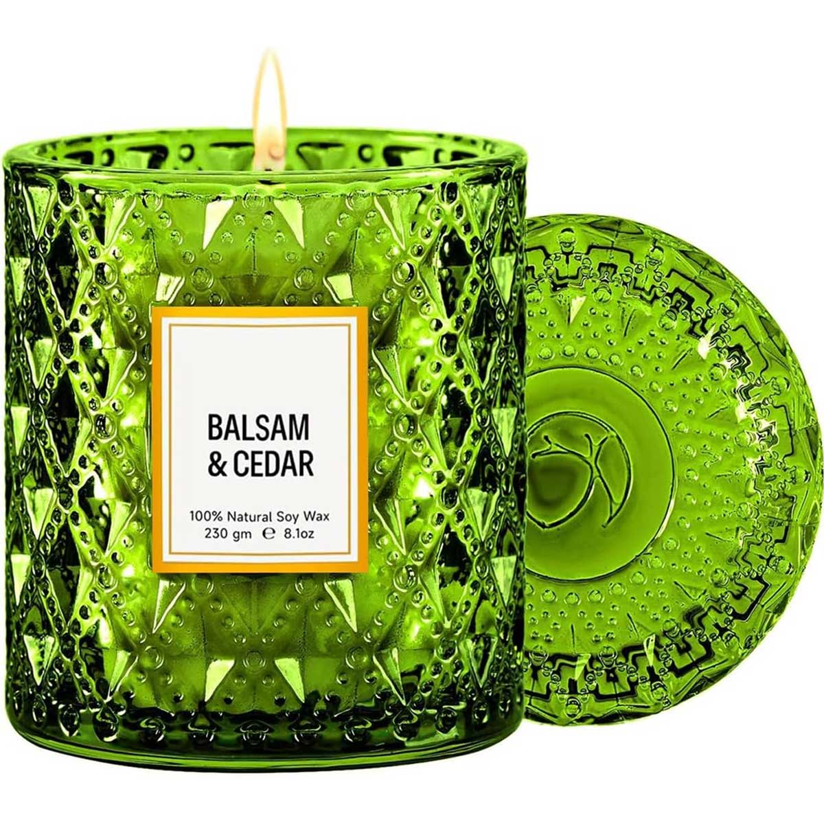 Aoibox  Balsam Cedar Scented Soy Candle 8.1 oz 1 Piece Highly Scented Long Lasting 45 to 55 Hour Burn Time Decorative Glass Jar Holiday Gift